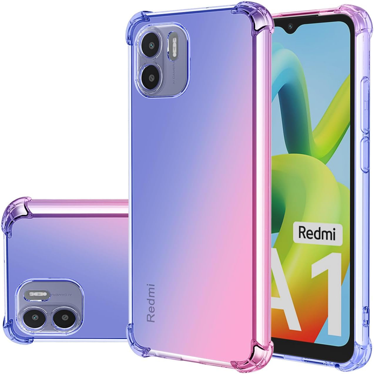 Gufuwo Case for Redmi A1 Case, Redmi A2 220733SI Cute Case Girls Women, Gradient Slim anti Scratch Soft TPU Phone Cover Shockproof Protective Case for Xiaomi Redmi A1 (Purple/Blue)  Gufuwo Blue/Pink  