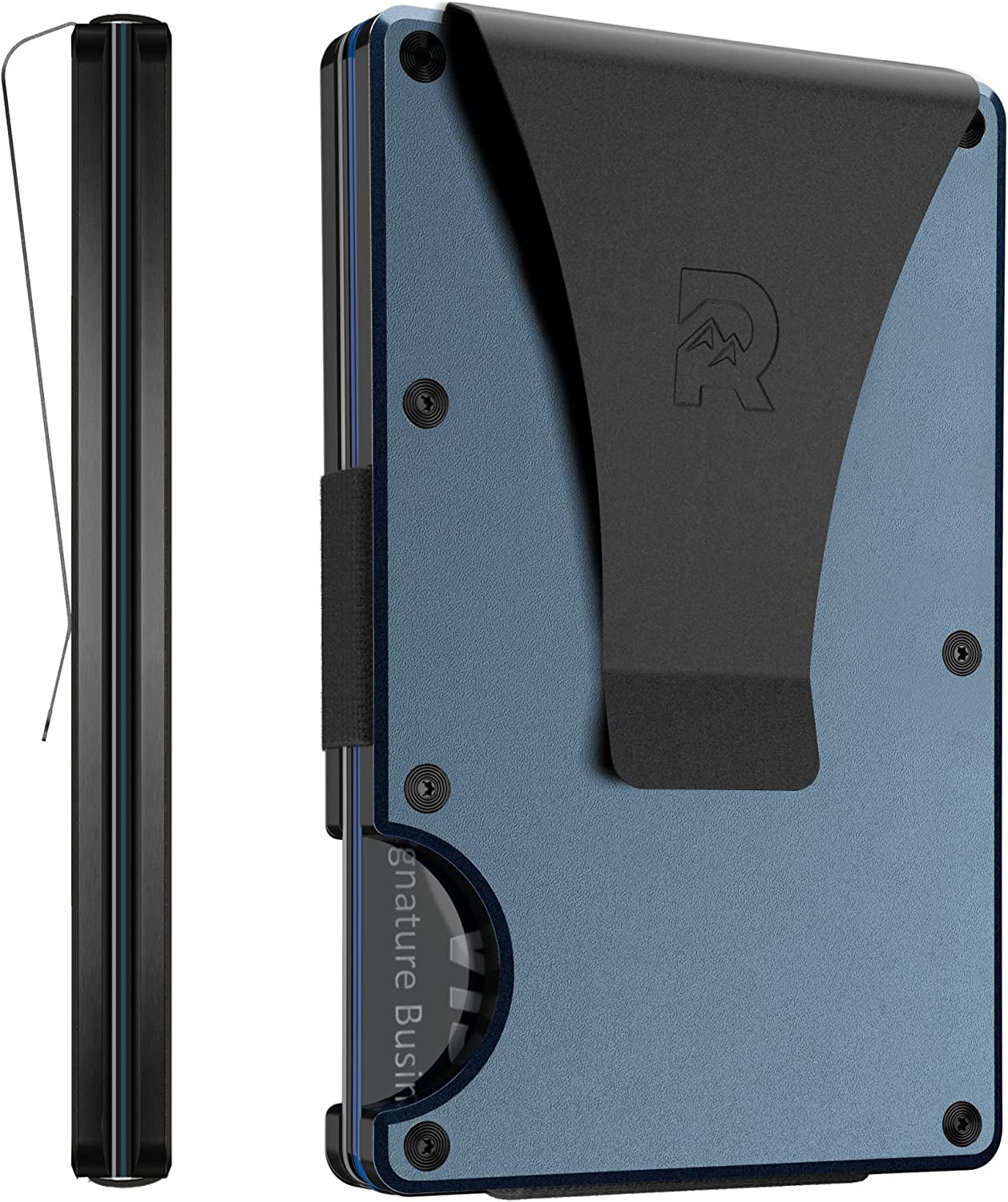 The Ridge Minimalist Slim Wallet for Men - RFID Blocking Front Pocket Credit Card Holder - Metal Wallet for Men with Money Clip (Gunmetal)  The Ridge Matte Cobalt (Titanium)  
