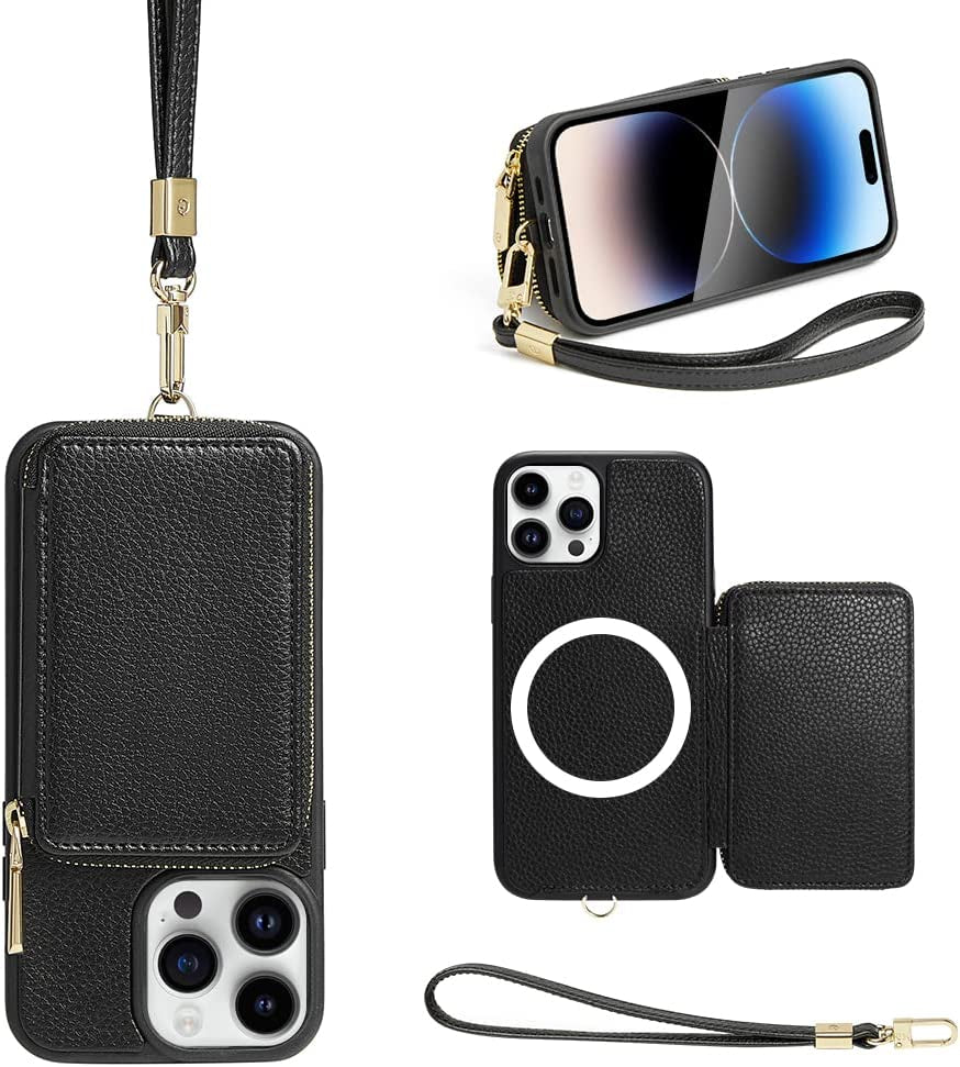 ZVE Wallet Case for Iphone 14 Pro Max 6.7 Inch, Magsafe Zipper Leather RFID Blocking Cards Holder Slots Case with Magnetic Wireless Charging, Protective Cover for Iphone 14 Pro Max 6.7"(2022)-Black  ZVE   