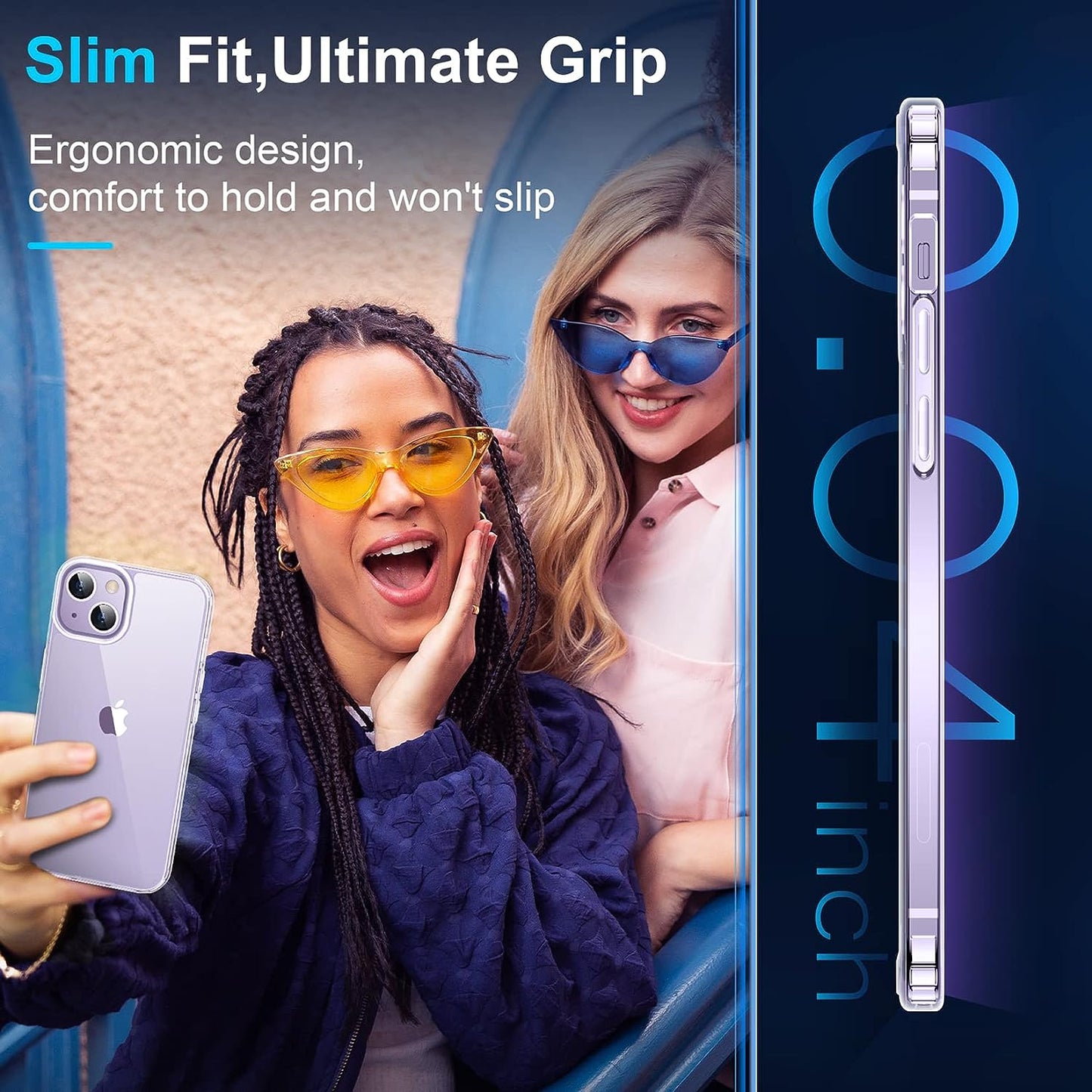 Justcool Designed for Iphone 14 plus Case, [Crystal Clear Not Yellowing] with [2 Pcs Tempered Glass Screen Protectors & 2 Pcs Camera Lens Protector] Slim Thin Protective Phone Case (Clear)  Justcool   