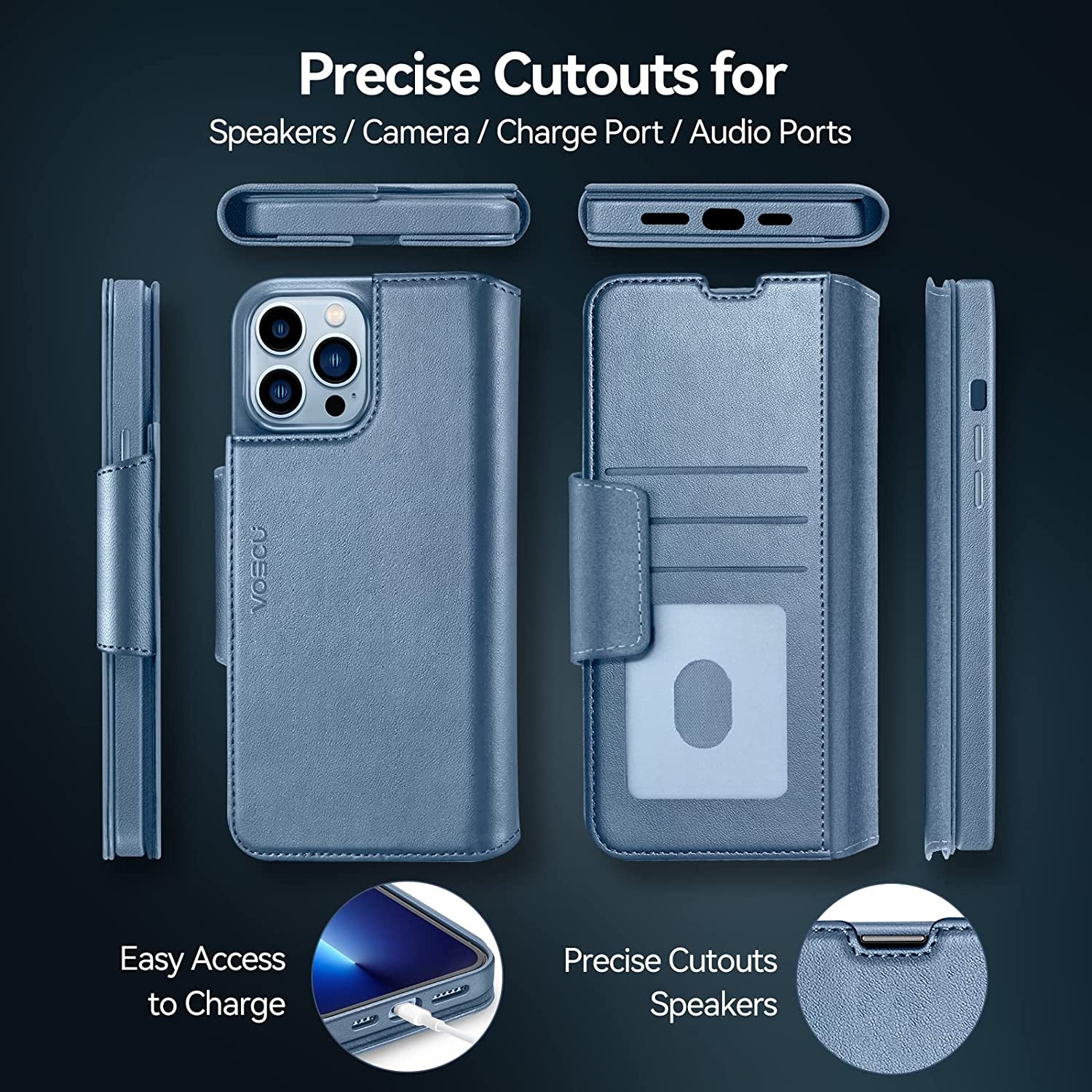 Voscu Detachable Wallet Case for Iphone 13 Pro Max 6.7'' Compatible with Magsafe, Support Wireless Charger, Vegan Leather Flip Folio Magnetic Phone Case with Card Holders [RFID Blocking]-Sierra Blue  voscu   