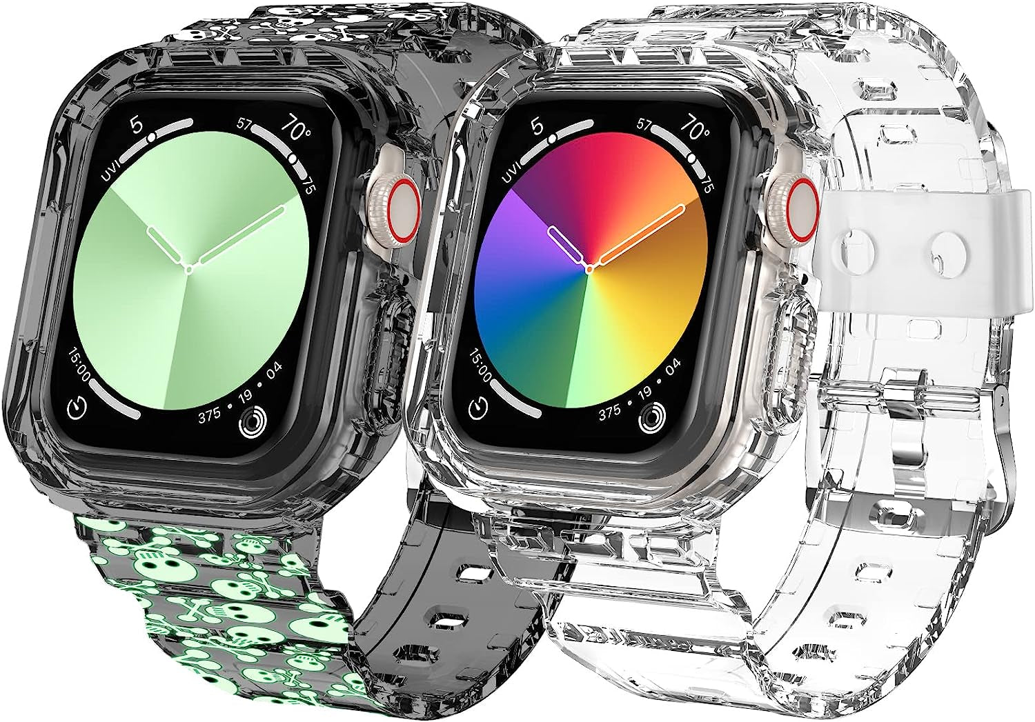 DABAOZA Compatible for Clear Apple Watch Band 45Mm 44Mm 42Mm 41Mm 40Mm 38Mm Ultra, Men Women Watch Band with Case Sport Jelly Transparent Strap for Iwatch Series 8 7 6 5 4 3 2 1 SE  DABAOZA Skull+Clear 38mm/40mm/41mm 