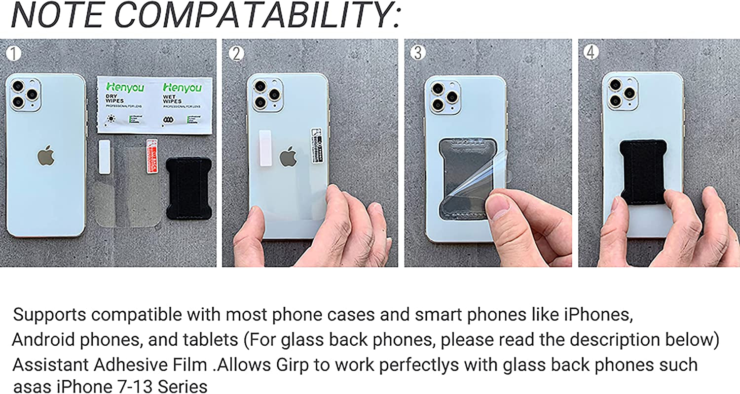 WUOJI Finger Strap Phone - Cell Phone Finger Holder - Ultra Thin Anti-Slip Universal Cell Phone Gripper for Back of Phone Grip Compatible with Iphone Samsung and Most Smartphones -2Pack(Black)  WUOJI   