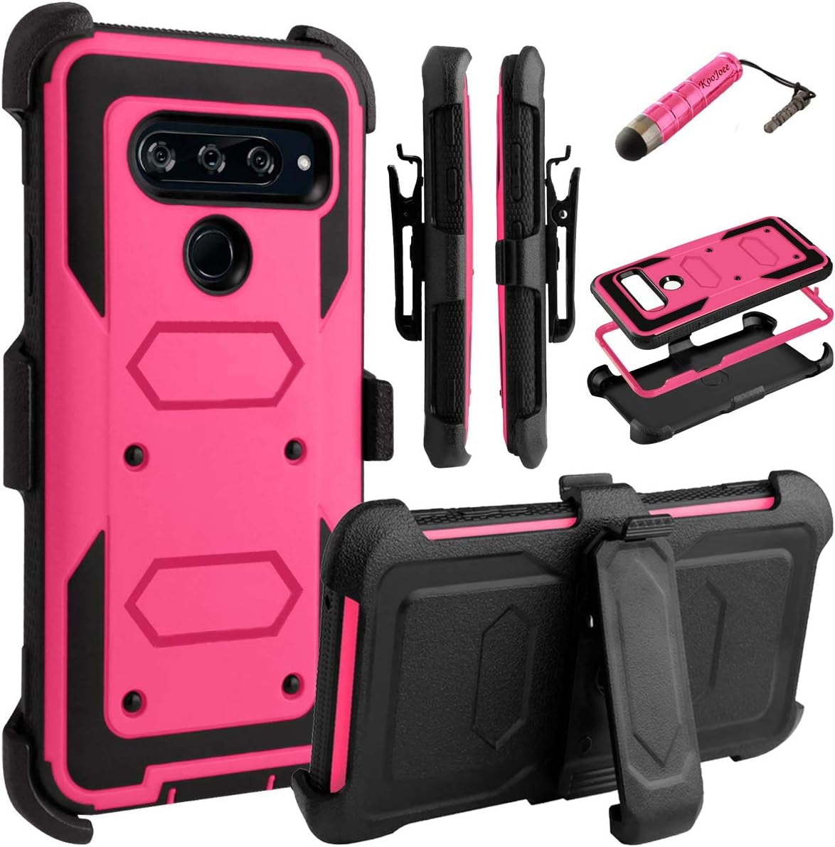 Koojoee Armor Defender Case Compatible with LG V40 Thinq, Heavy Duty Shockproof [Kickstand][Belt Swivel Clip] Full-Body Tough Protection Case Rugged Holster with Free Stylus for LG V40 (Hot Pink)  KooJoee - NeeDeroy Tech   