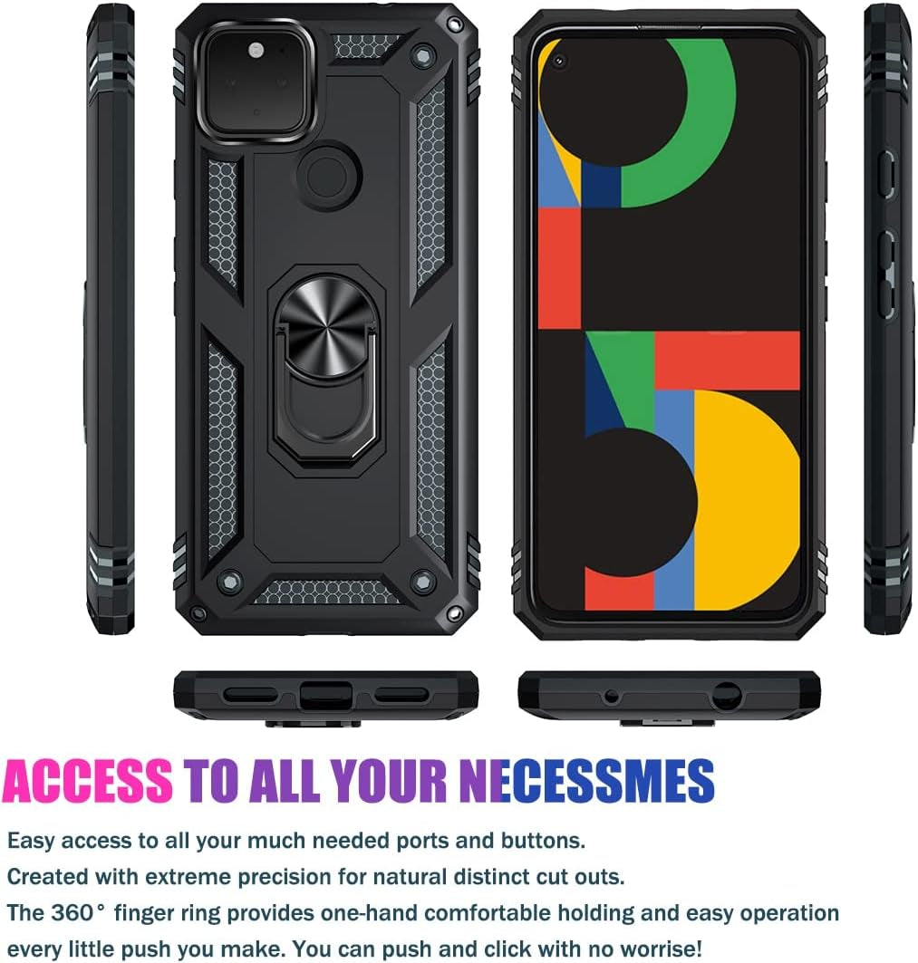 Yerebel for Pixel 4A 5G Case, Pixel 5XL G025I Case with Tempered Glass Screen Protector, [Military Grade] [Metal Ring] [Magnetic Support] Defender Heavy Duty Armor Cover for Google Pixel 4A 5G (Black)  Yerebel   