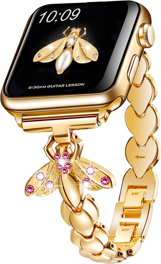 Sangaimei Strap Compatible Apple Watch Ultra Band 49Mm 45Mm 44Mm 42Mm 41Mm 40Mm 38Mm Women Bee Iwatch Band Stainless Steel Wristband for Apple Watch Series 8/7/6/5//4/3/2/1/SE  SaNgaiMEi   