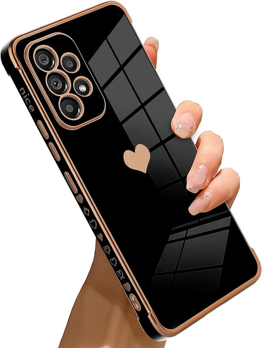 Bonoma Compatible with Samsung Galaxy A53 5G Case Love Heart Plating Electroplate Luxury Elegant Case Camera Protector Soft TPU Shockproof Protective Back Cover Galaxy A53 5G Case -Black  Bonoma   