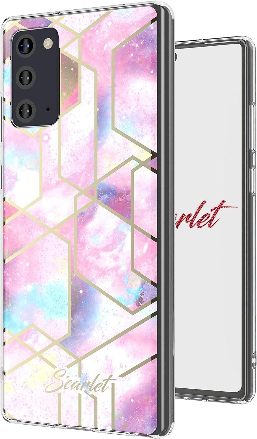 Scarlet Pink Stardust Galaxy Note 20 Case with Slim Sleek Stylish Protective Design and Shiny Gold Accents Wireless Charging Compatible Phone Cover Designed for 2020 Note20 (6.7 Inch) (Pink Stardust)  Ghostek   