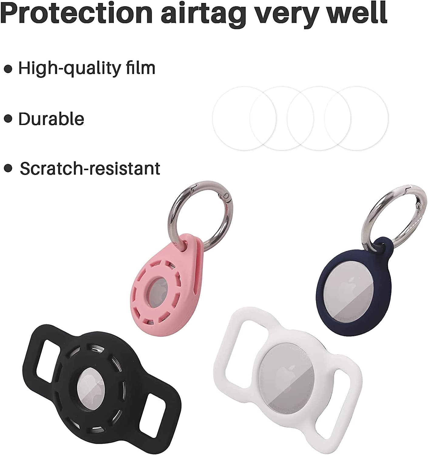 Air Tag Holder, 4 Pack Silicone Airtag Case, Airtag Keychain Compatible with Apple New Airtag Dog Collar for Keys, Bag, Pet Collar, Backpack by Nothing Burger (Black, White, Pink,Blue)  Nothing burger   