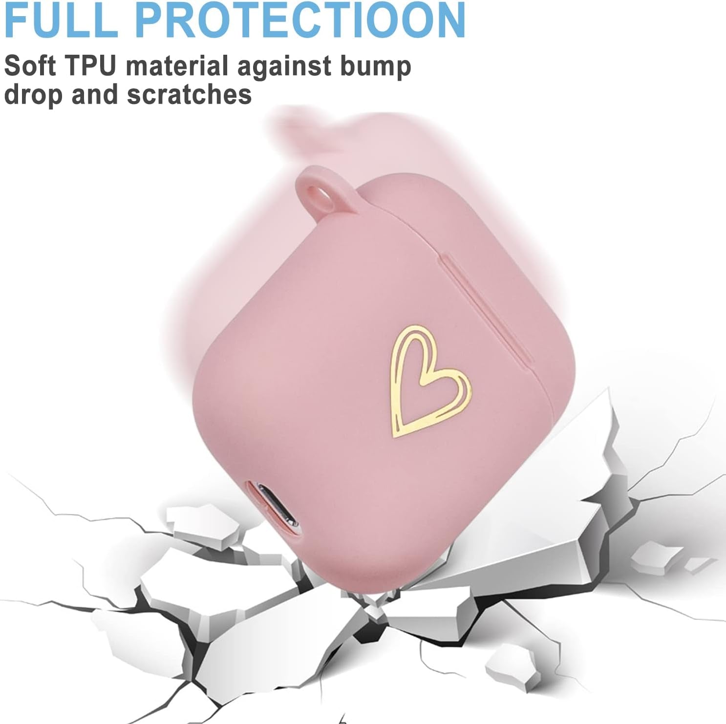 Wonjury Airpods Case Cute Soft TPU Gold Heart Pattern with Keychain Shockproof Cover Case for Girls Woman Apple Airpods 2 &1 - Pink  Wonjury   