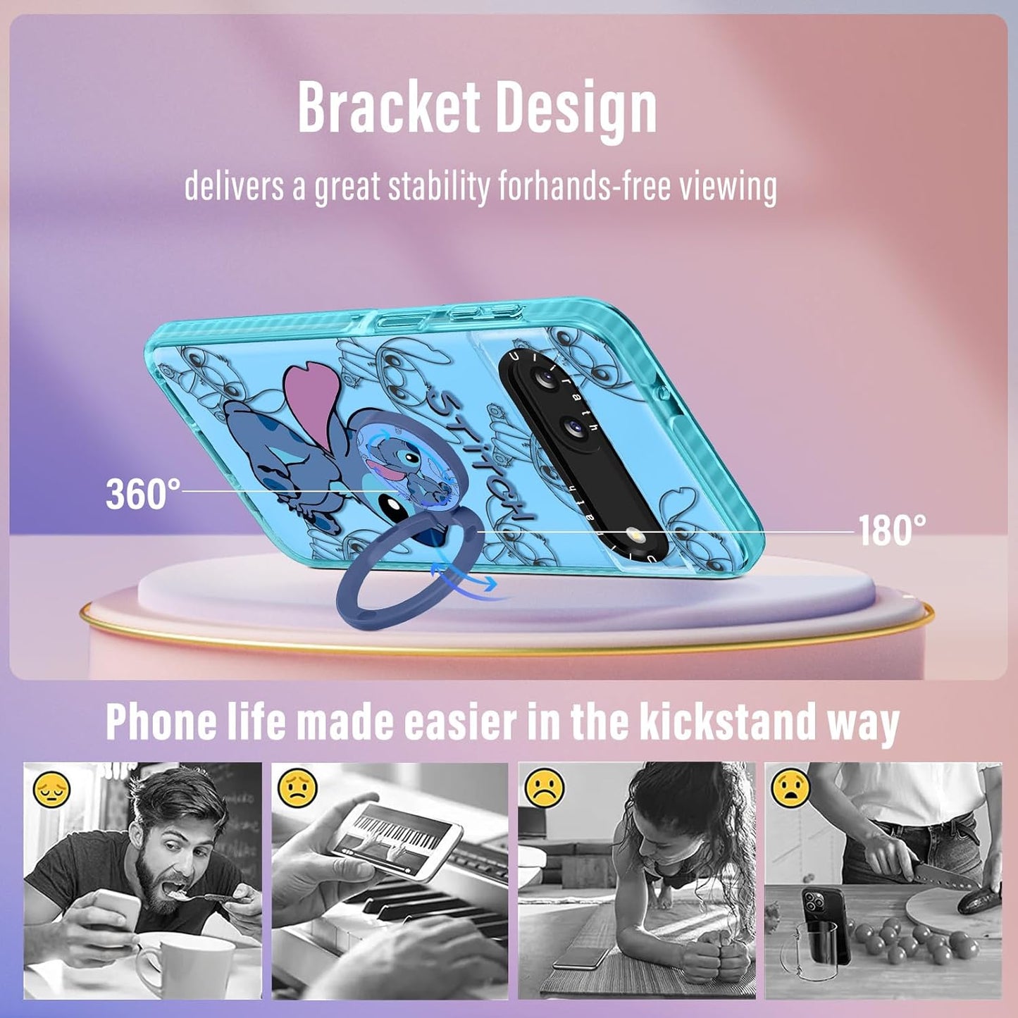 Ulirath (2In 1 for Pixel 6A Case Cute Cartoon Character Design for Girls Kids Boys Teens Women Girly Cover Kawaii Cool TPU Cases with Ring Holder for Google Pixel 6A 6.1",Blue Kiss  Ulirath   