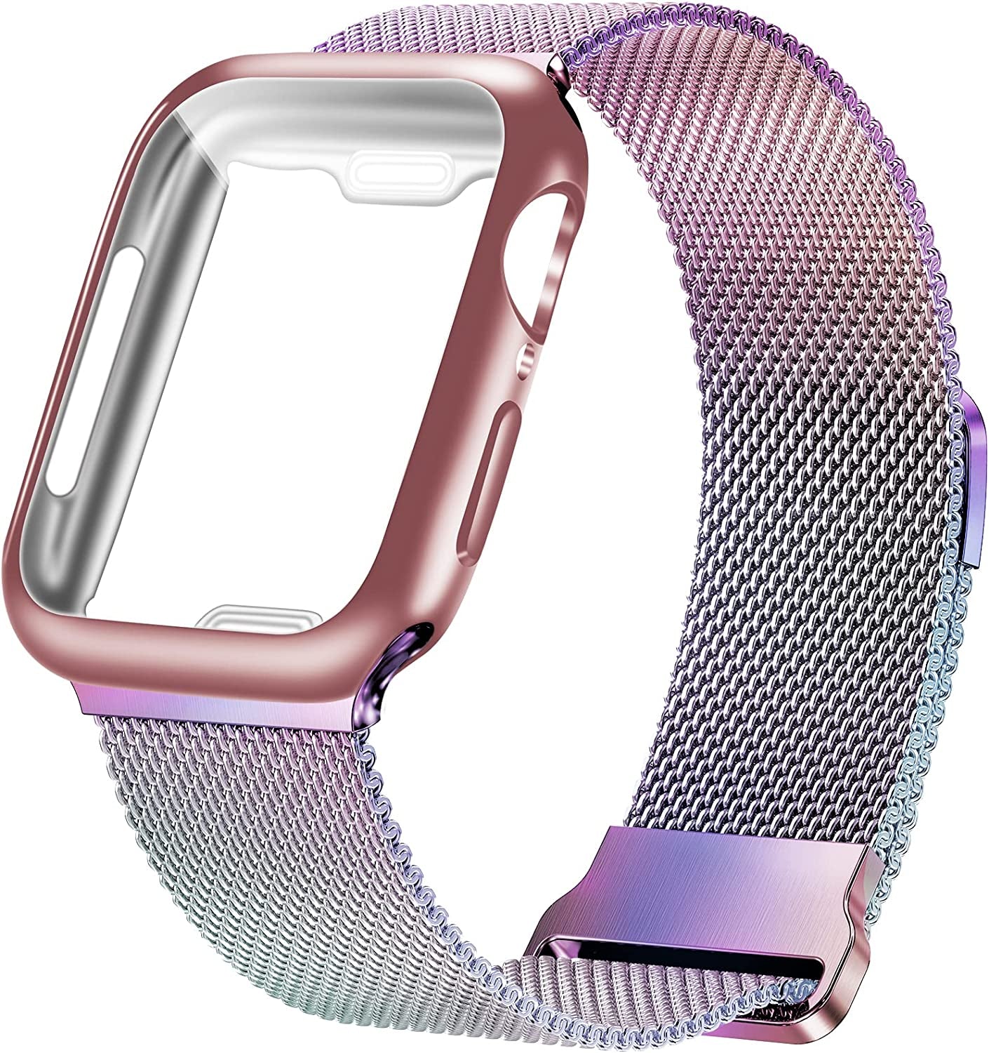 Geoumy Metal Magnetic Bands Compatible for Apple Watch Band 45Mm with Case, Stainless Steel Milanese Mesh Loop Replacement Strap Compatible with Iwatch Series 8/7/6/5/4/3/2/1 SE Women Men,Starlight  Geoumy Colorful 41 mm 