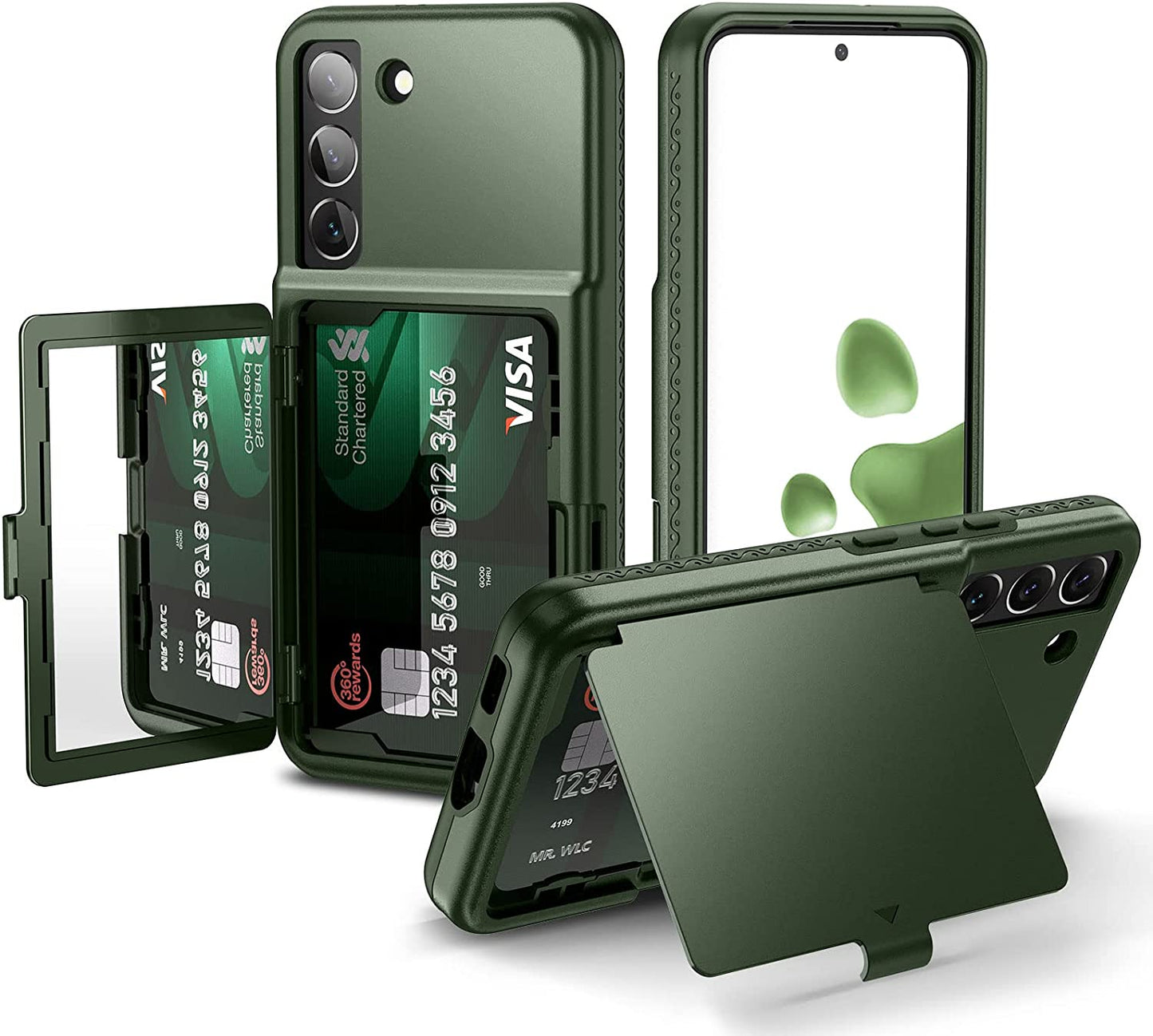 Welovecase Samsung Galaxy S22 Case Wallet Case with Credit Card Holder & Hidden Mirror, All-Round Protection Shockproof Phone Cover Designed for Samsung Galaxy S22 5G, 6.1 Inch Red  WeLoveCase Green  