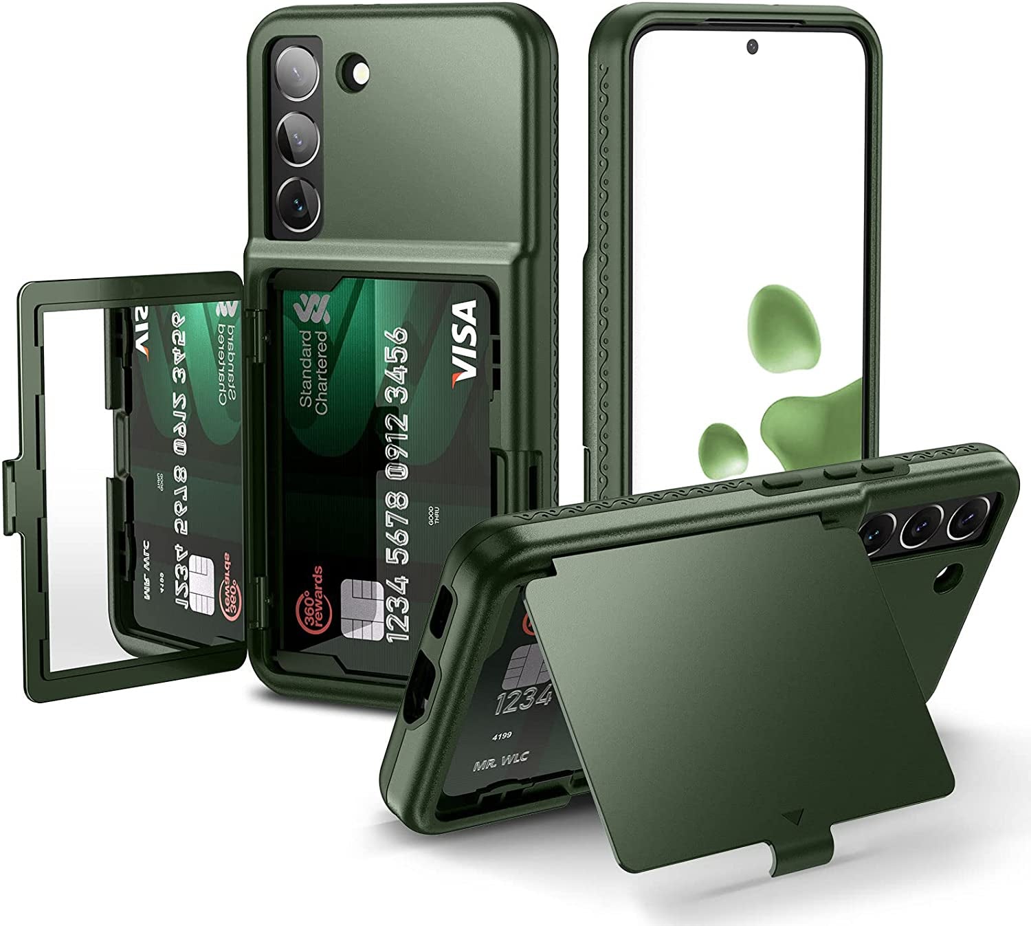 Welovecase Samsung Galaxy S22 Case Wallet Case with Credit Card Holder & Hidden Mirror, All-Round Protection Shockproof Phone Cover Designed for Samsung Galaxy S22 5G, 6.1 Inch Red  WeLoveCase Green  