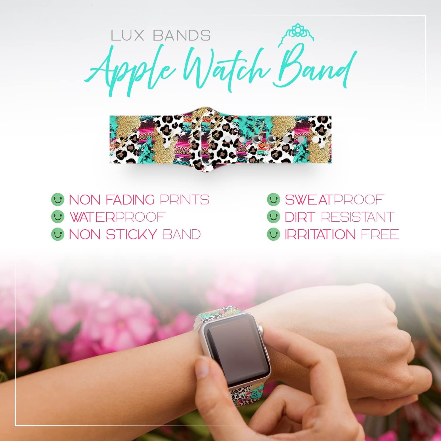 Lux Bands Printed Watch Band - Apple SE Watch Band with Silicone Strap - Smart Watch Band with Stainless Steel Buckle - Adjustable Iwatch Band - Apple Wristbands for Iwatch Series 8-1 SE  Lux Bands   