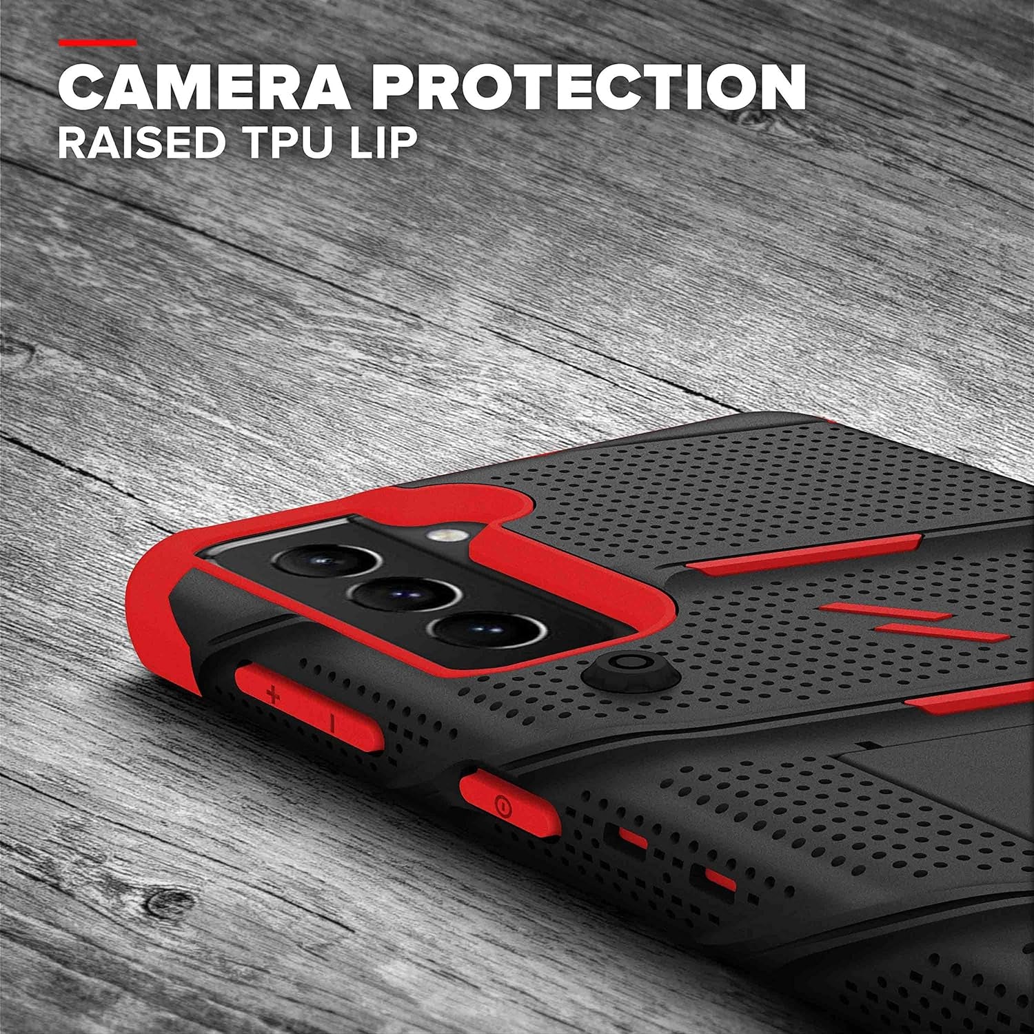 ZIZO Bolt Series for Galaxy S21 plus Case with Screen Protector Kickstand Holster Lanyard - Black & Red  Zizo   