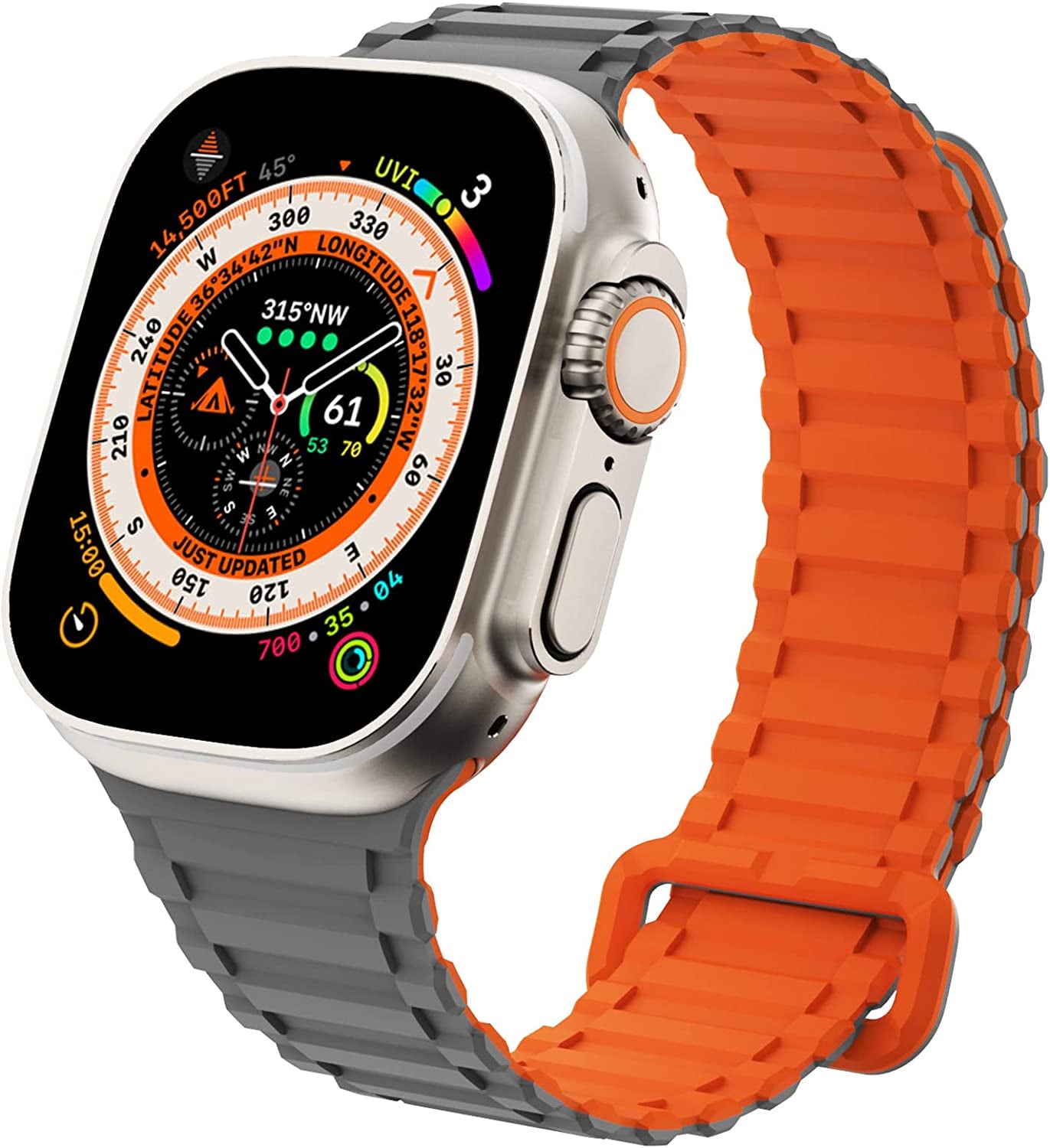 WINGLE for Apple Watch Ultra Band 49Mm Series 8 Series 7 45Mm 44Mm 42Mm Men, Strong Magnetic Bands Bracelet Adjustable Silicone Sport Strap for Apple Watch SE 6 5 4 3 2 1 Iwatch Women,Grey/Orange  WINGLE   