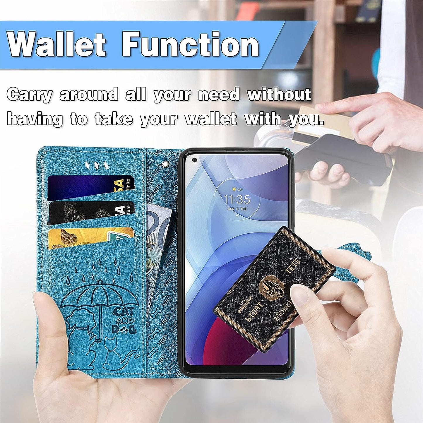 Ccsmall Oneplus Nord N200 Cartoon Girl Wallet Case,Kawaii Cat Dog Style Flip Phone Cover with ID Card Holder & Kickstand PU Leather Magnetic Clasp Case for Oneplus Nord N200 MG Blue  CCSmall   