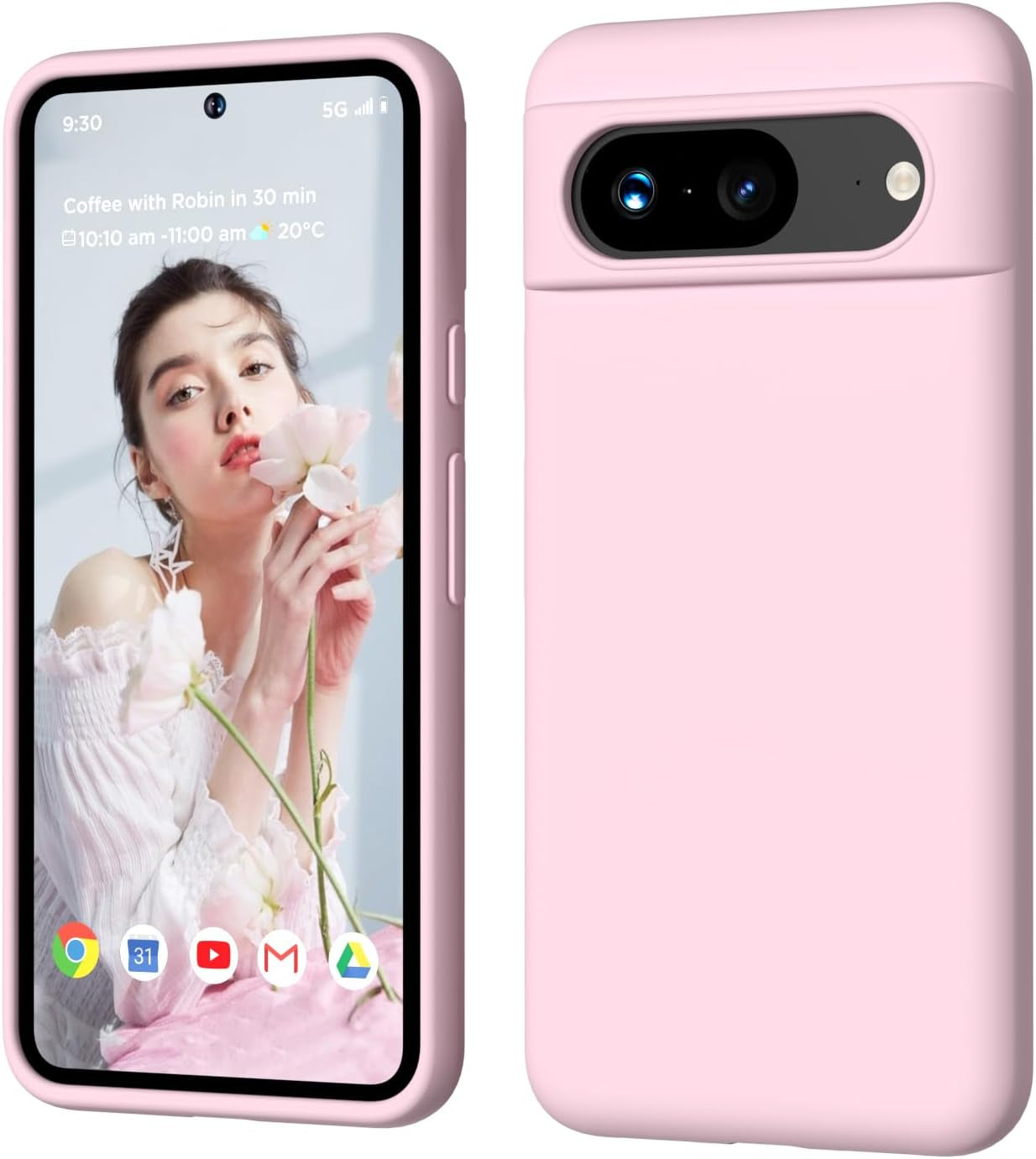 COFFKER Compatible with Pixel 8 Case, Liquid Silicone Case, Full Body Shockproof Protective Cover,【Soft Microfiber Lining】 Slim Thin Phone Case for Google Pixel 8 6.2 Inch, Chocolate Brown  COFFKER Pink  