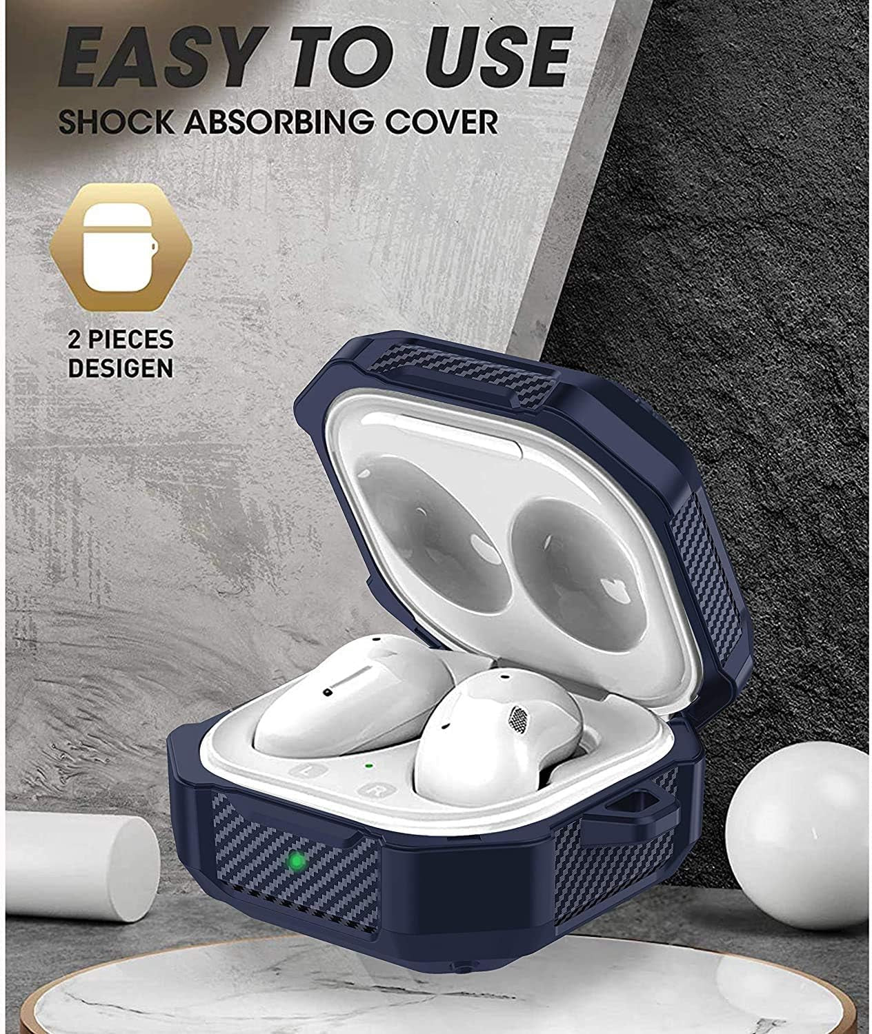 GMYLE Armor Case Compatible with Samsung Galaxy Buds Live 2020 / Galaxy Buds Pro 2021, Hard Shell Defender Bumper Protective Shockproof Earbuds Wireless Charging Case Cover Skin (Blue)  GMYLE   