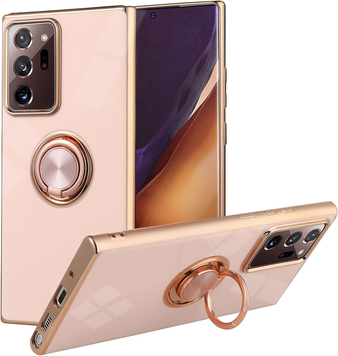 KANGHAR Compatible with Samsung Galaxy S23 5G Case for Women Girls, Plating Built-In 360 Rotation Magnetic Ring Kickstand Holder Soft Slim Shockproof Bumper Protective Cover (Blue)  KANGHAR Pink(Gold Edge) Galaxy Note 20 Ultra(6.9 In) 