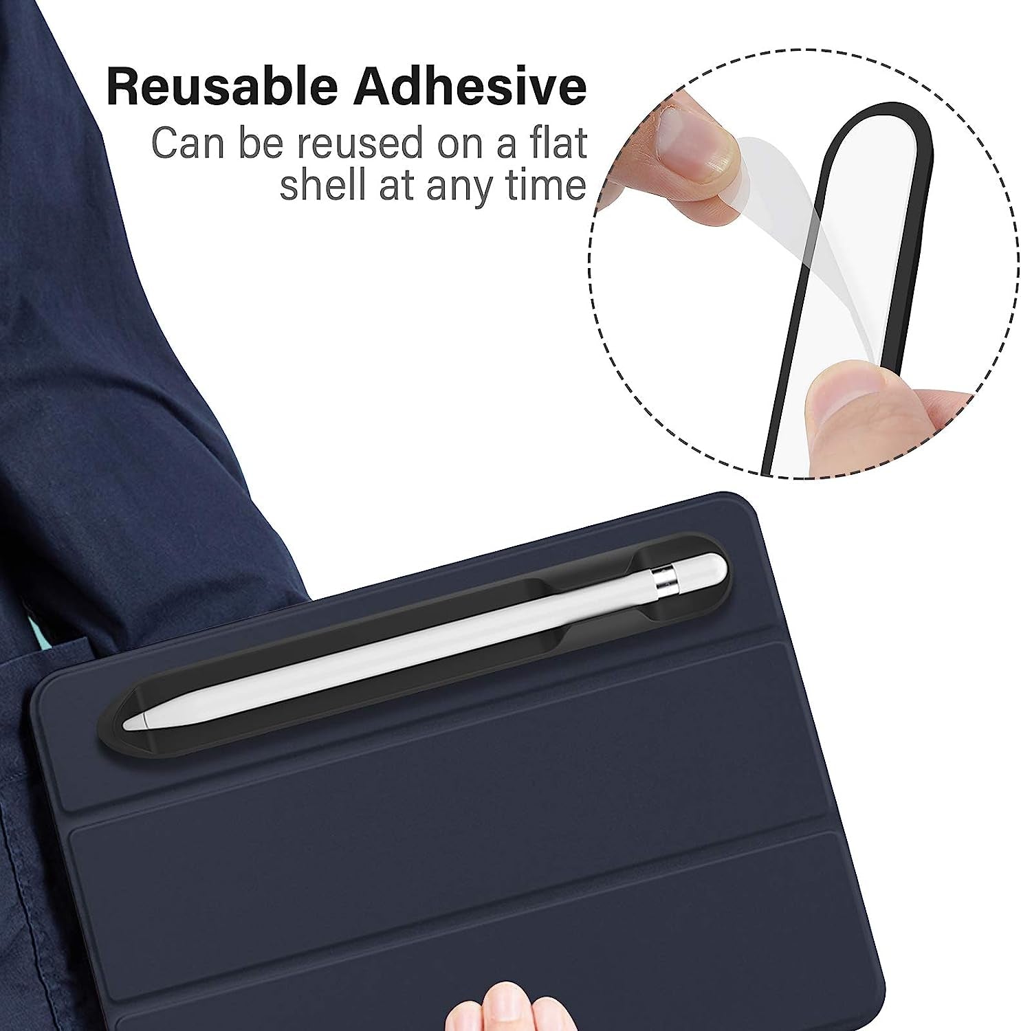 Doormoon Pencil Holder for Apple Ipad 2020 (8Th Gen) 2019 2018/ Ipad Air/ 9.7 / Pro 9.7"/ Pro 10.5"/12.9"/Pro 12.9/, Magnetic Silicone Apple Pencil 1St 2Nd Gen Leather Pocket Sleeve (Black)  Doormoon   