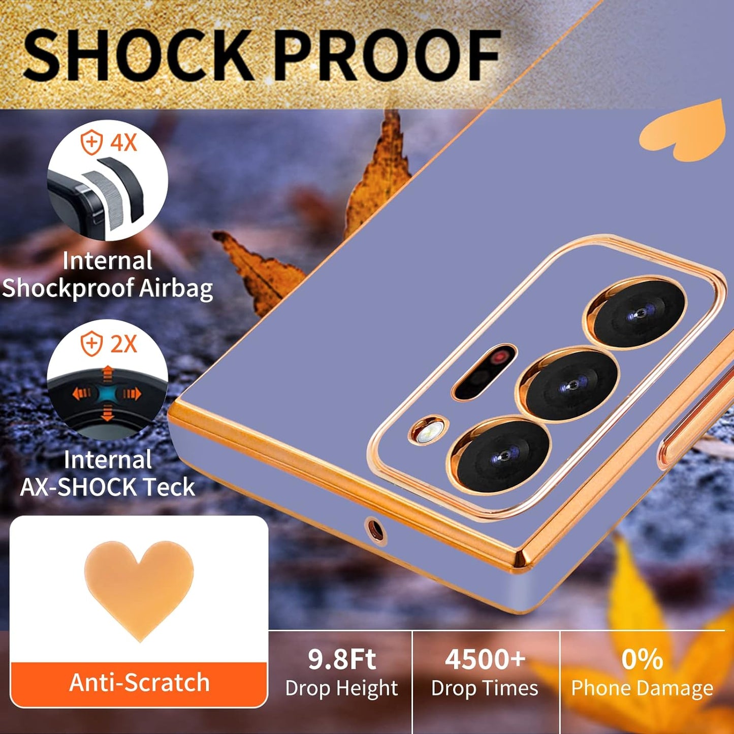 Shorogyt (3In1 Heart Case for Samsung Galaxy Note 20 Ultra 5G/4G 6.9 Inch Women Cute Aesthetic Love Hearts Pattern Girls Dark Blue Gold Luxury Girly Design Cases Cover+Screen+Chain for Note20 Ultra  qunxiner   