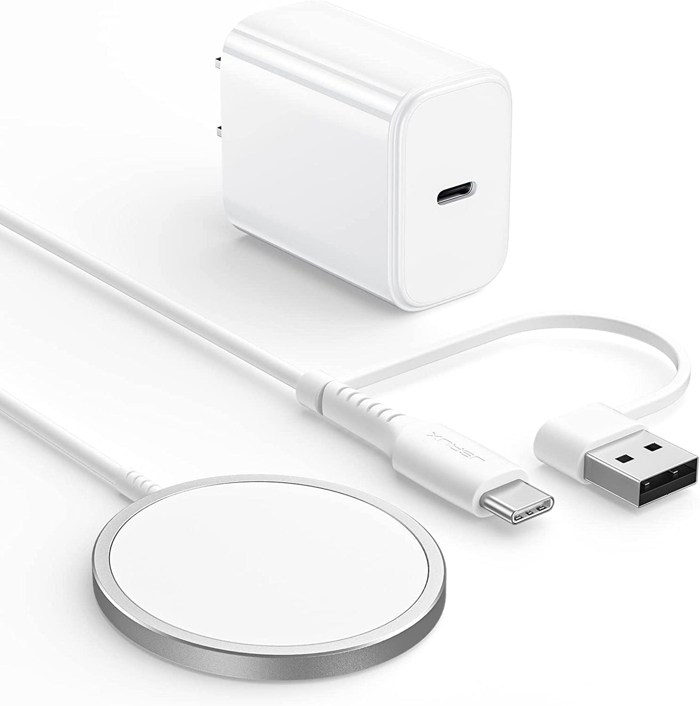 JSAUX Magnetic Wireless Charger Compatible with Mag-Safe Charger/Iphone 14/14 Pro/14 Plus/14 Pro Max/Iphone 13/13 Pro/13 Pro Max/13 Mini/Iphone 12, Magnetic Wireless Charging Pad, Mag Charger (Blue)  Shenzhen Wuyishi Technology Co.,Ltd Silver With PD Block 