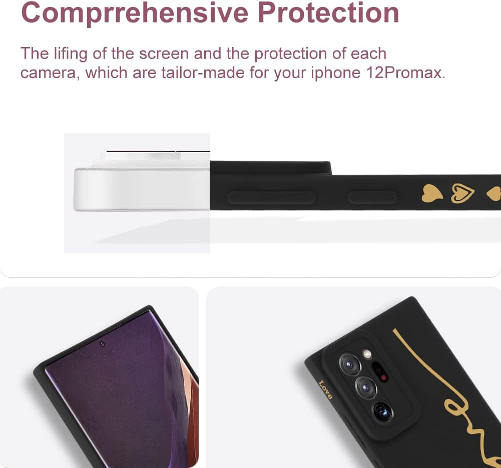 MOWIME for Samsung Galaxy Note 20 Ultra Case, Back Cute Plating Love Letter with Anti-Fall Lens Cameras Cover Protection Soft TPU Shockproof Anti-Fingerprint Phone Case for Women Girls Men-Black  MOWIME   