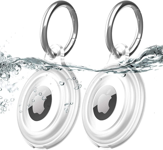 2 Pack IPX8 Waterproof Airtag Keychain Holder Case, Lightweight, Anti-Scratch, Easy Installation,Soft Full-Body Shockproof Air Tag Holder for Luggage,Keys, Dog Collar (Clear)  MOZOTER   