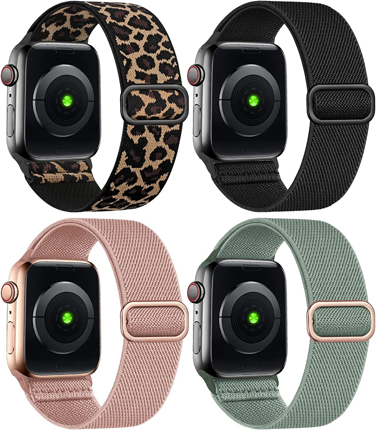 Treasuremax 4 Pack Stretchy Solo Loop Bands Compatible for Apple Watch 38Mm 40Mm 41Mm 42Mm 44Mm 45Mm 49Mm, Adjustable Nylon Elastic Braided Straps for Iwatch Serie Ultra/8/7/6/Se/5/4 3/2/1 Women Men  TreasureMax   