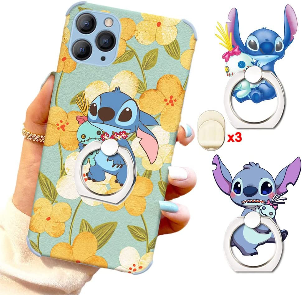 ZOSTLAND 3Pack Naughty Funny Blue Alien ET Handstand Stitch Phone Ring Universal 360°Adjustable Phone Case Finger Grip Stand Holder Desk Stent Mount Car Compatible with Iphone 13 12 11 MAX X plus Ipad  ZOEAST 3Pack Doll Stitch  