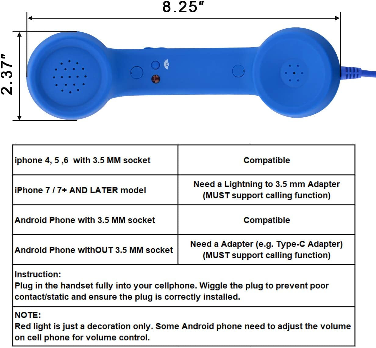 CM Vintage Retro Telephone Handset Cell Phone Receiver MIC Microphone for Cellphone Smartphone, 3.5 Mm Socket (Blue)  CM   