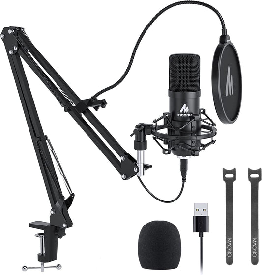 USB Microphone, MAONO 192Khz/24Bit Plug & Play PC Computer Podcast Condenser Cardioid Metal Mic Kit with Professional Sound Chipset for Recording, Gaming, Singing, Youtube (AU-A04)  MAONO   