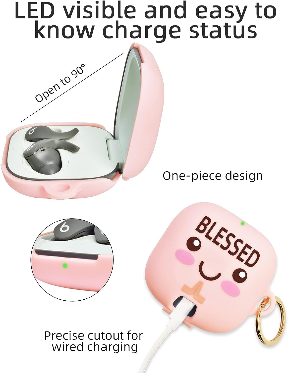 Beats Fit Pro Case Cover with Wristlet Keychain, Cute Luminous Beats Fit Pro Case YOPICKERN Silicone Earbuds Case with Wrist Key Lanyard for Beats Fit Pro 2021/2022, Gift for Women, Pink  YOPICKERN   