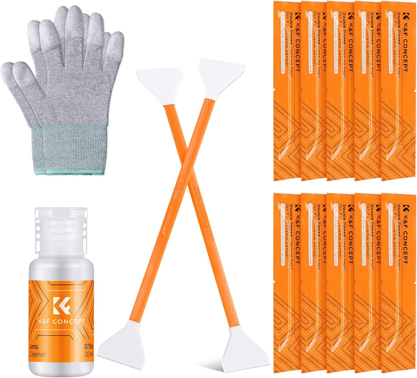 K&F Concept 9-In-1 Camera Lens Cleaning Kit for DSLR Camera Lens Filter Cell Phones with Air Blowing, Vacuum Cleaning Cloth*6, 15Ml Cleaning Cloths Liquid, Lens Cleaning Pen  Shenzhen Zhuoer Photograph 10 Pack Swabs+Sensor Cleaner+Gloves  