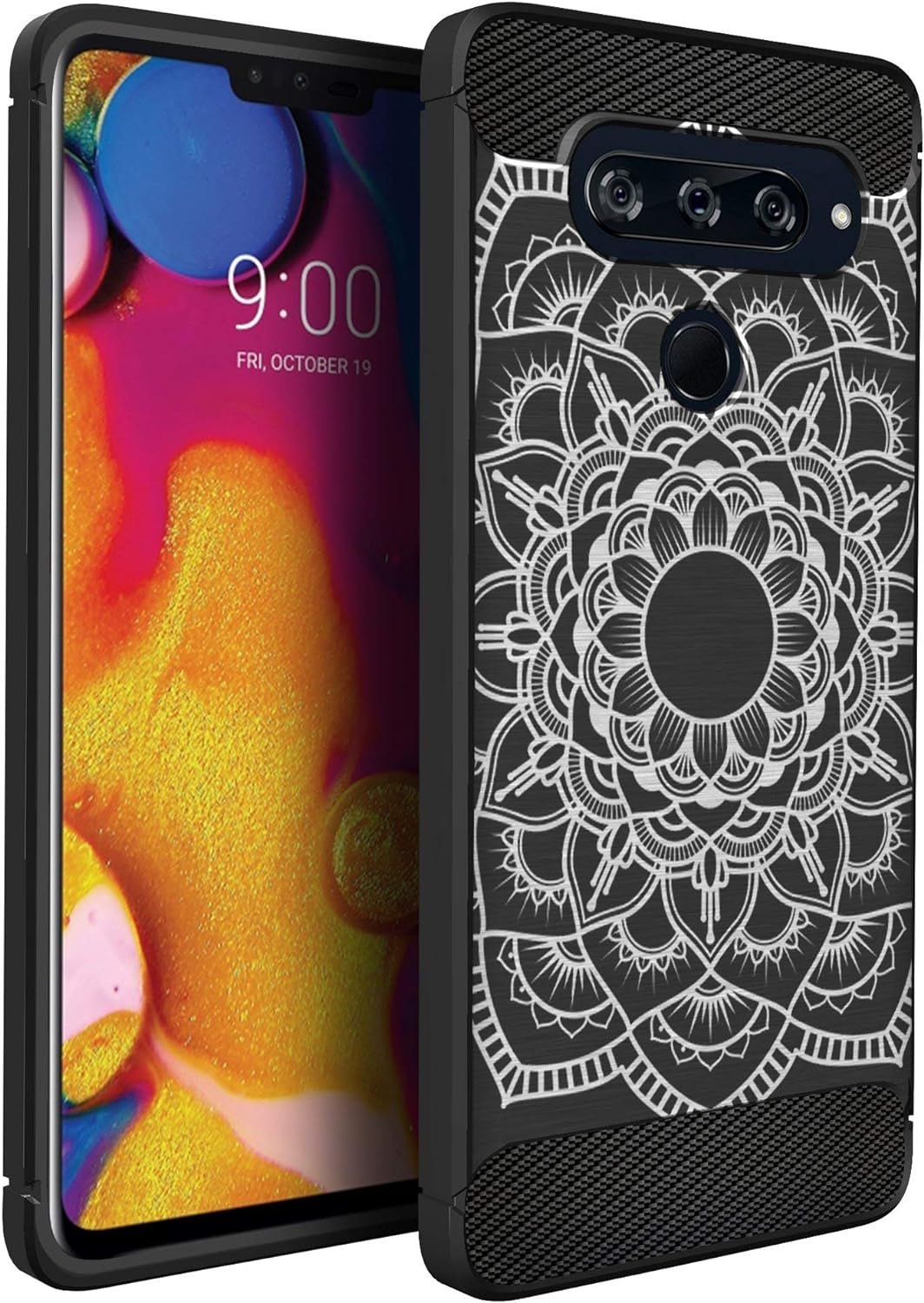 Casesondeck Case Compatible with [LG V40 Thinq] Tribal Floral Matte TPU Flexible Carbon Fiber Textured (Dreamcatcher)  CasesonDeck Mandala  