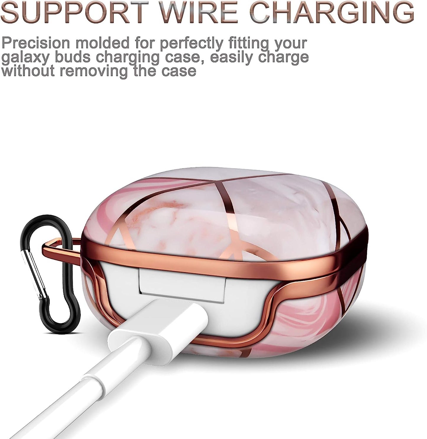 BAISRKE Cute Galaxy Buds Live Case Cover, Shiny Chrome Geometric Marble Case with Keychain Full Protective Shockproof Hard Case Cover for Samsung Galaxy Buds Live/Galaxy Buds Pro - Pink  BAISRKE   