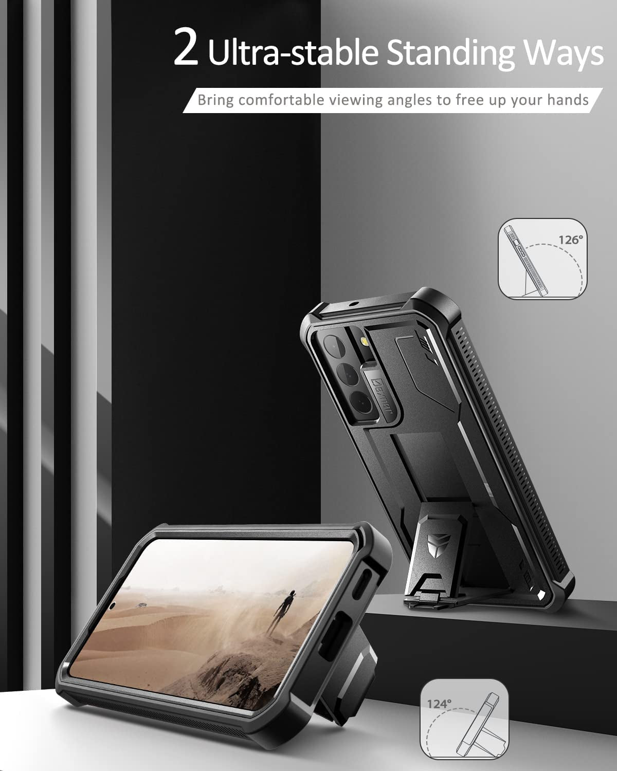 Dexnor for Samsung Galaxy S22 Case, [Built in Screen Protector and Kickstand] Heavy Duty Military Grade Protection Shockproof Protective Cover for Samsung Galaxy S22 5G,Black  Dexnor   