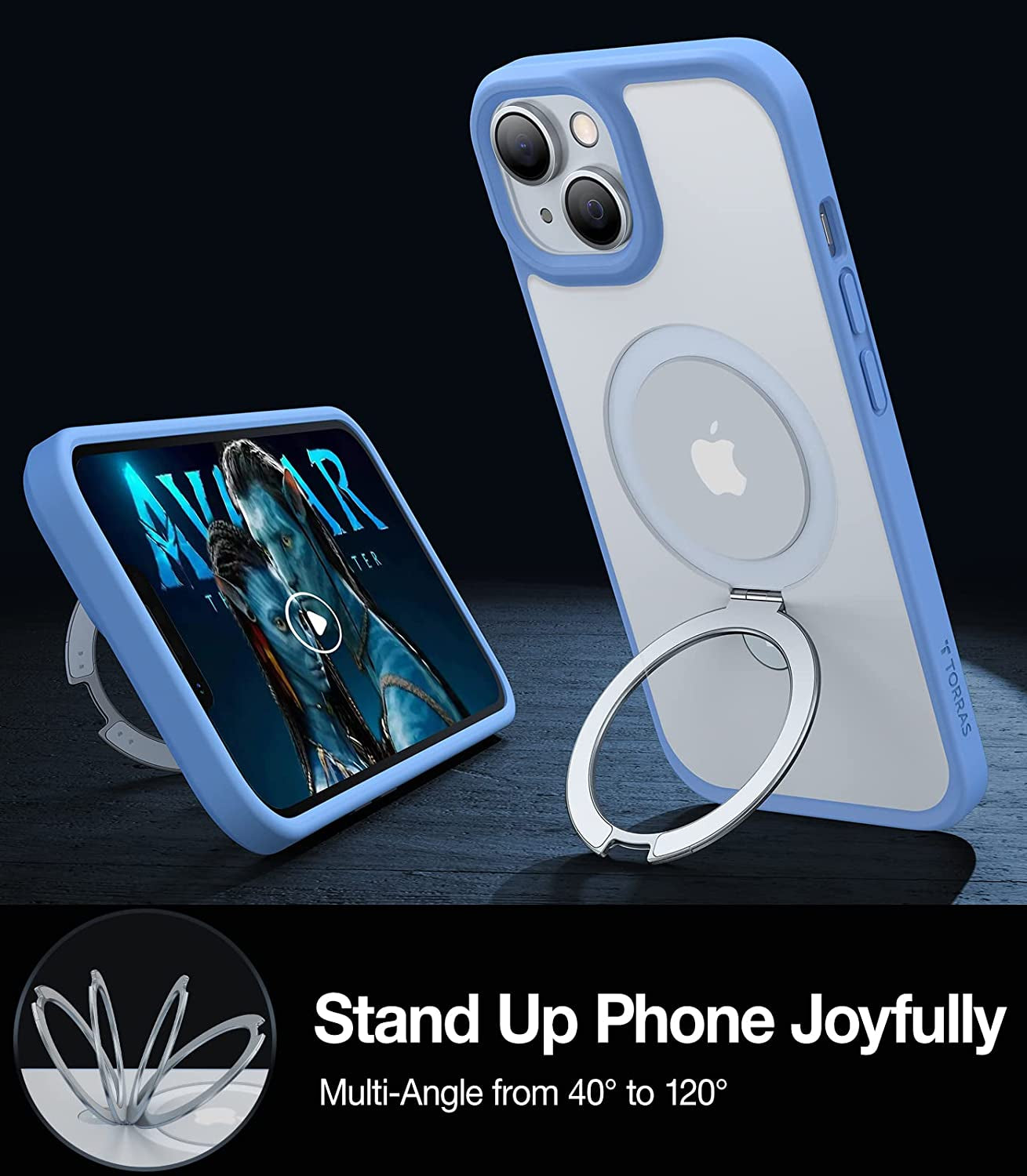 TORRAS Magnetic UPRO Ostand for Iphone 14 Case/Iphone 13 Case 6.1 Inch, [Compatible with Magsafe] Matte Hard Back with Soft Silicone Edge Protective yet Slim Kickstand Phone Cases for Iphone 14, Blue  TORRAS   