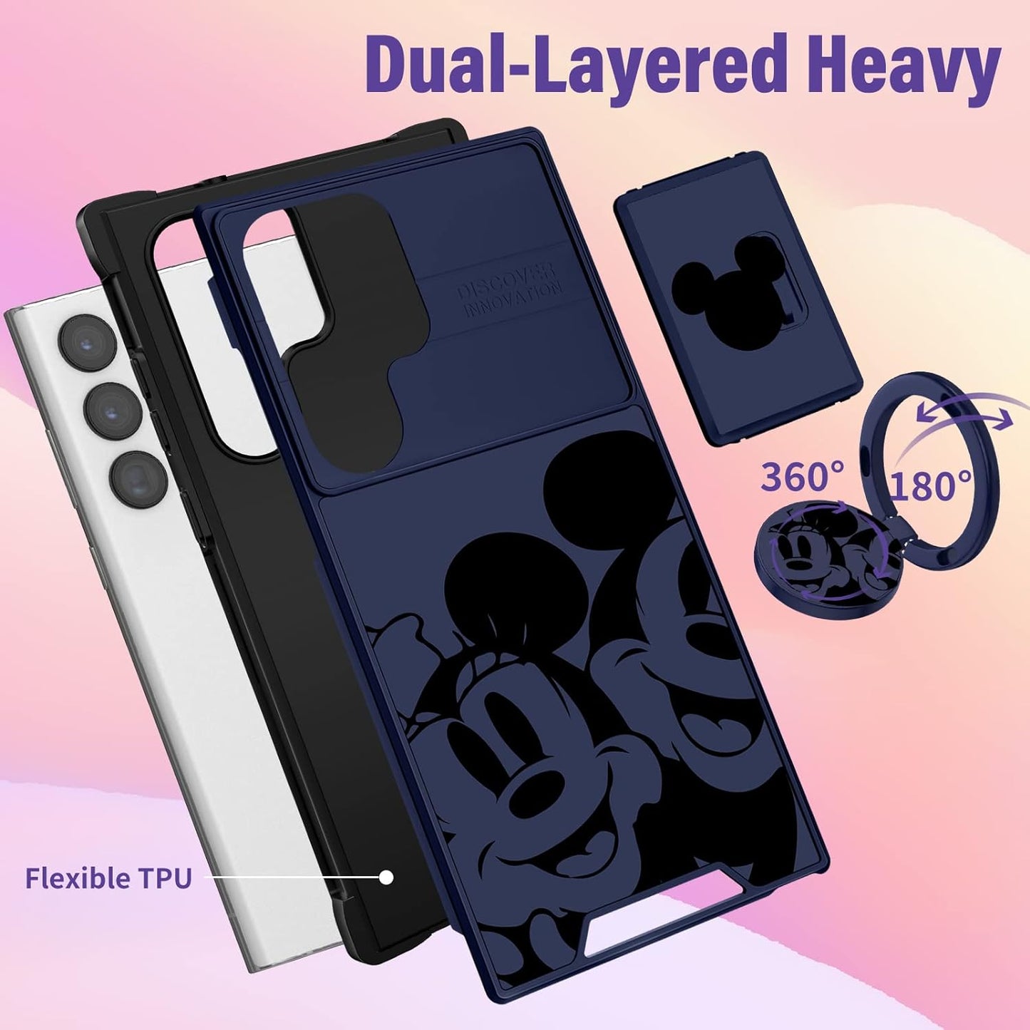 Oqpa for Samsung Galaxy S22 Ultra Case Cute Cartoon Case with Camera Cover+Ring Holder for Women Girly Girls Boys Kids Galaxy S22 Ultra Kawaii Funny Unique Case for Samsung S22 Ultra, Happy Miki  meitong2020   