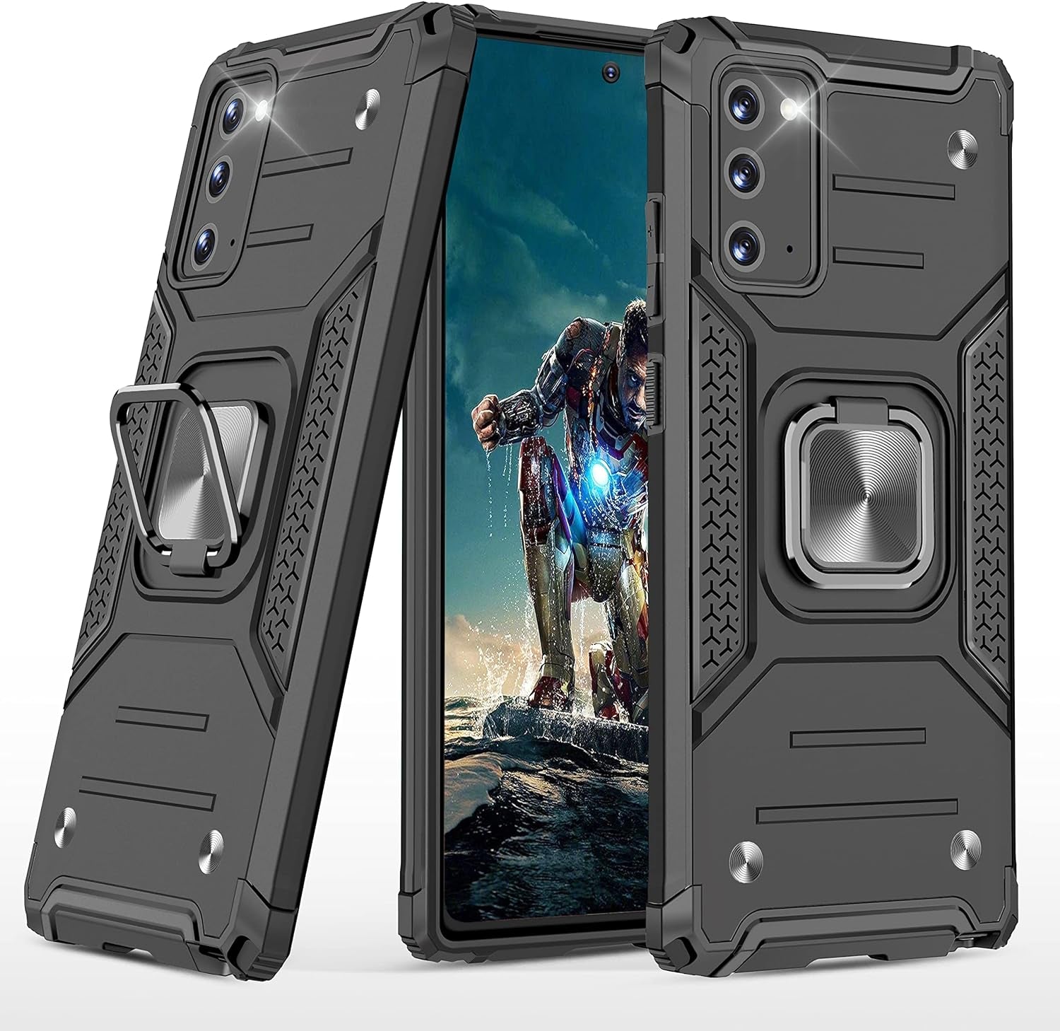 Ymhxcy Galaxy Note 20 Case, Samsung Note 20 5G Case, Armor Grade Cases with Rotating Holder Kickstand Non-Slip Hybrid Rugged Phone Case for Samsung Galaxy Note 20 6.7"-KK Dark Green  YmhxcY Black 1  