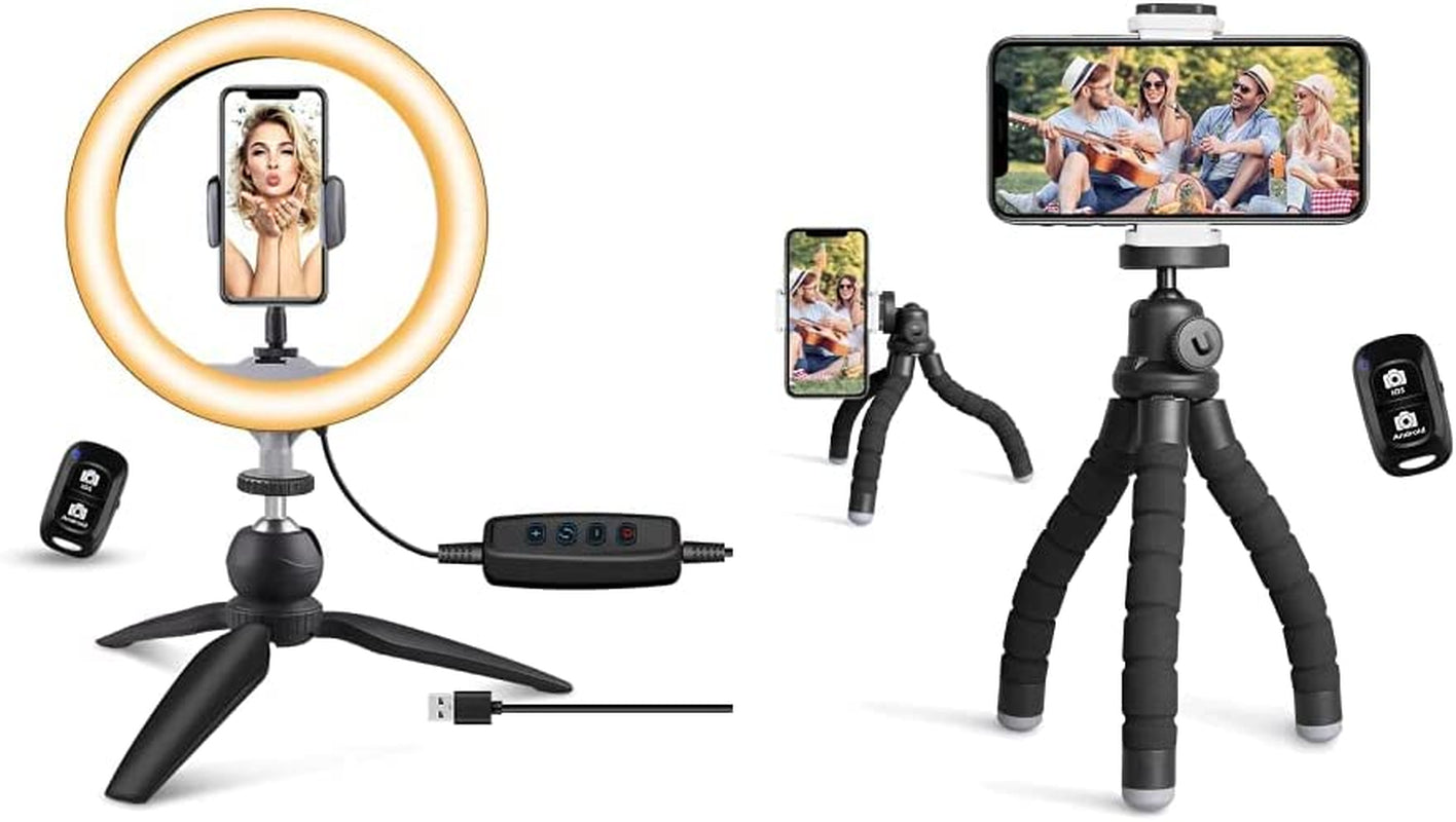 Ubeesize 10" LED Ring Light with Tripod Stand & Phone Holder, Dimmable Desk Makeup Ring Light, Perfect for Live Streaming, Youtube Videos, and Photography, 3 Light Modes and 11 Brightness Levels  UBeesize Light + Tripod (Black)  