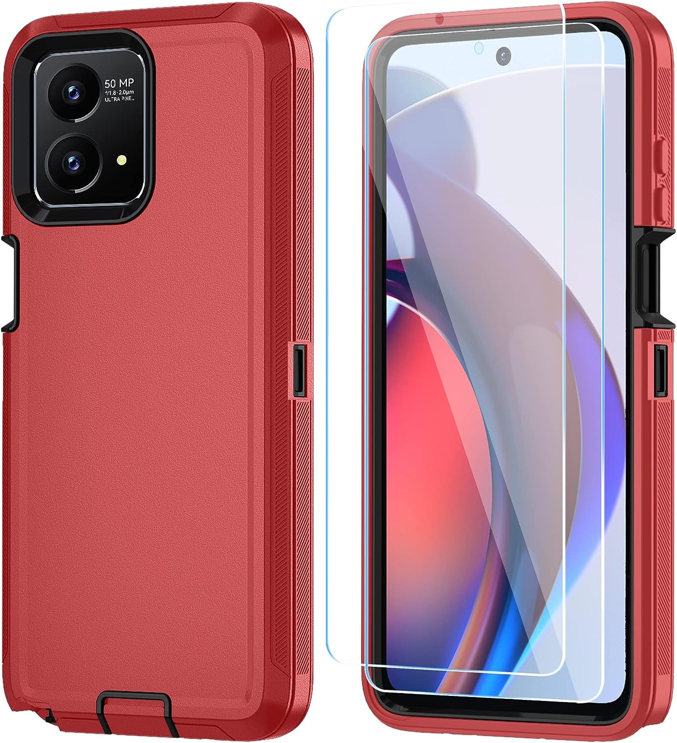 ONOLA for Motorola Moto G Stylus 5G 2023 Case with HD Screen Protector(2 Packs) [Not for Moto G Stylus 5G/4G 2022], Shockproof Dustproof 3 in 1 Durable Case for Moto G Stylus 5G 2023 (Black)  ONOLA Red Black  