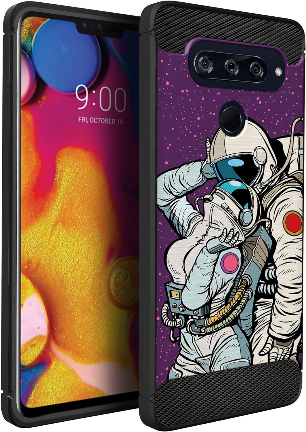 Casesondeck Case Compatible with [LG V40 Thinq] Pictorial Patterned TPU Design Case Flexible Slim and Elegant (Astronaut)  CasesonDeck Deep Space Romance  