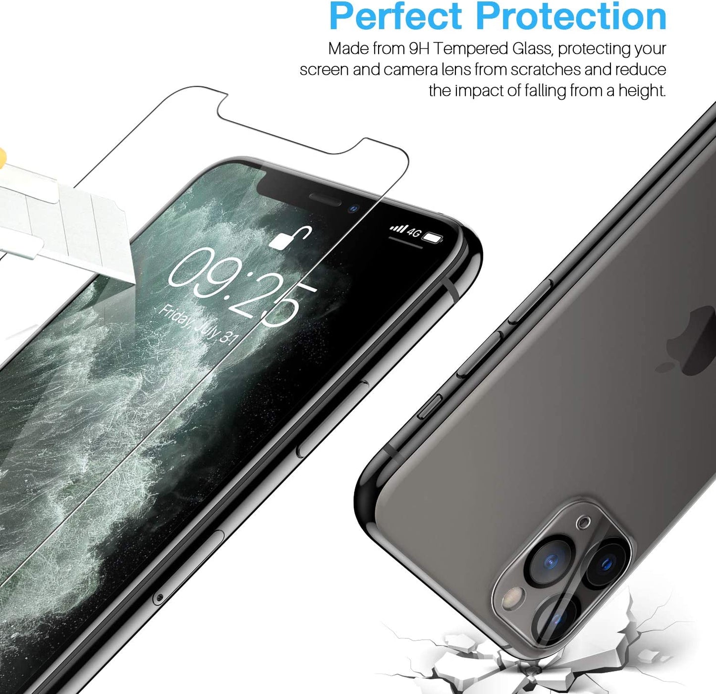 LK 3 Pack Iphone 11 Pro Max Screen Protector & 3 Pack Lens Protector, 9H Tempered Glass, Scratch-Proof, Alignment Tool Attached, Bubble-Free Screen Protector for Iphone 11 Pro Max, 6.5-Inch, Clear  LK   