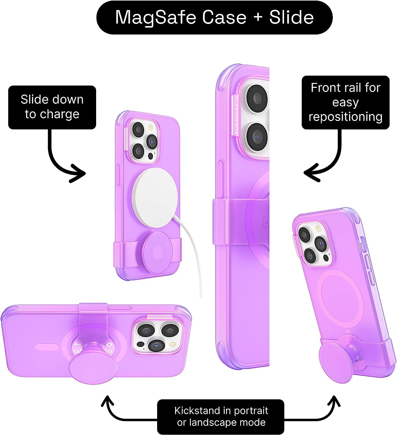 Popsockets Iphone 14 Pro Case with Phone Grip and Slide Compatible with Magsafe, Phone Case for Iphone 14 Pro, Wireless Charging Compatible - Pink Translucent  PopSockets   