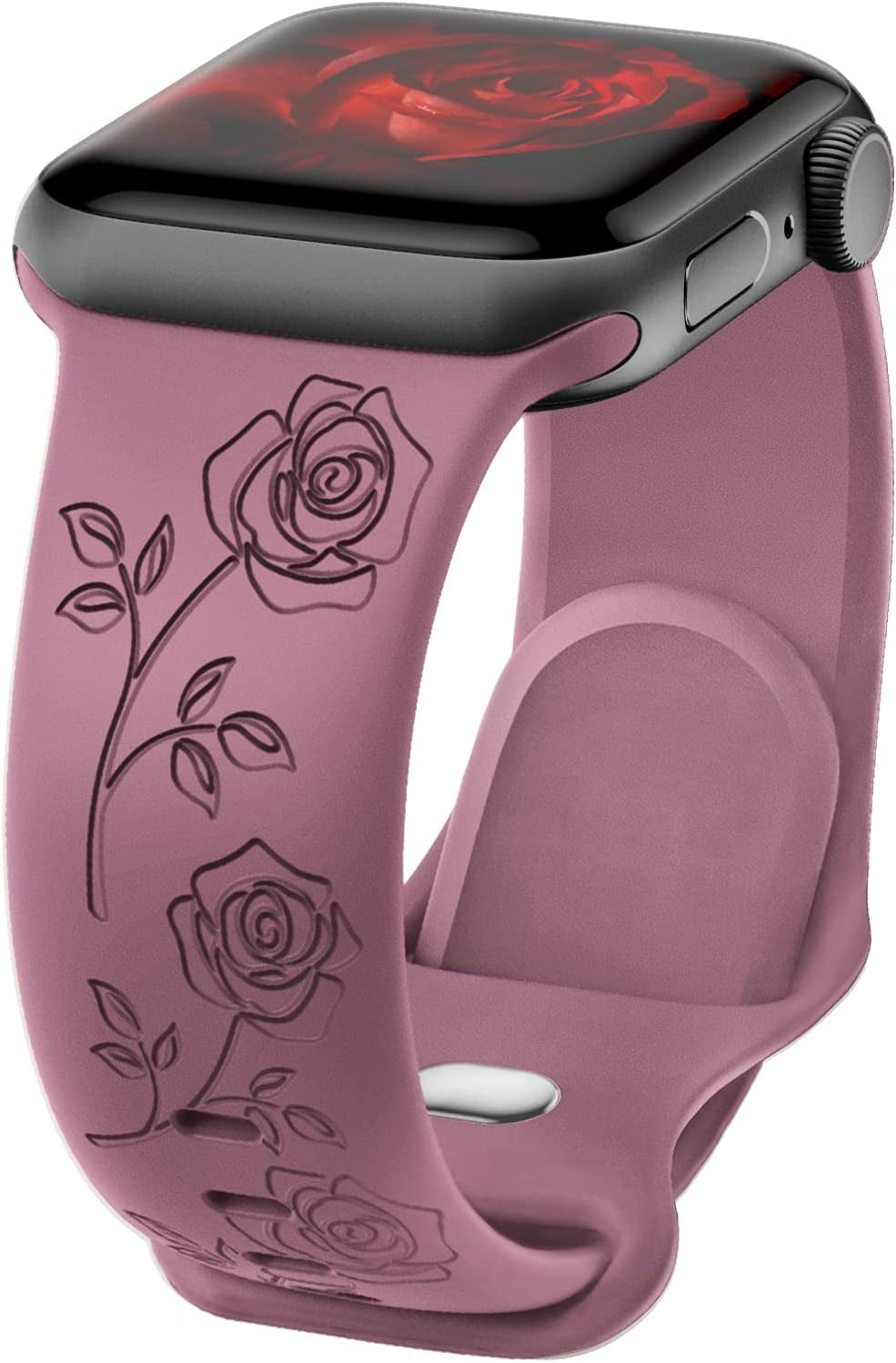 Flower Engraved Band Compatible with Apple Watch Bands 42Mm 44Mm 45Mm 49Mm for Women, Soft Sunflower Laser Silicone Wristbands Cute Sport Straps for Iwatch Series 8/7/Se/6/5/4/3/2/1/Ultra  Butifacion Rose Smoke Violet 42mm/44mm/45mm/49mm 