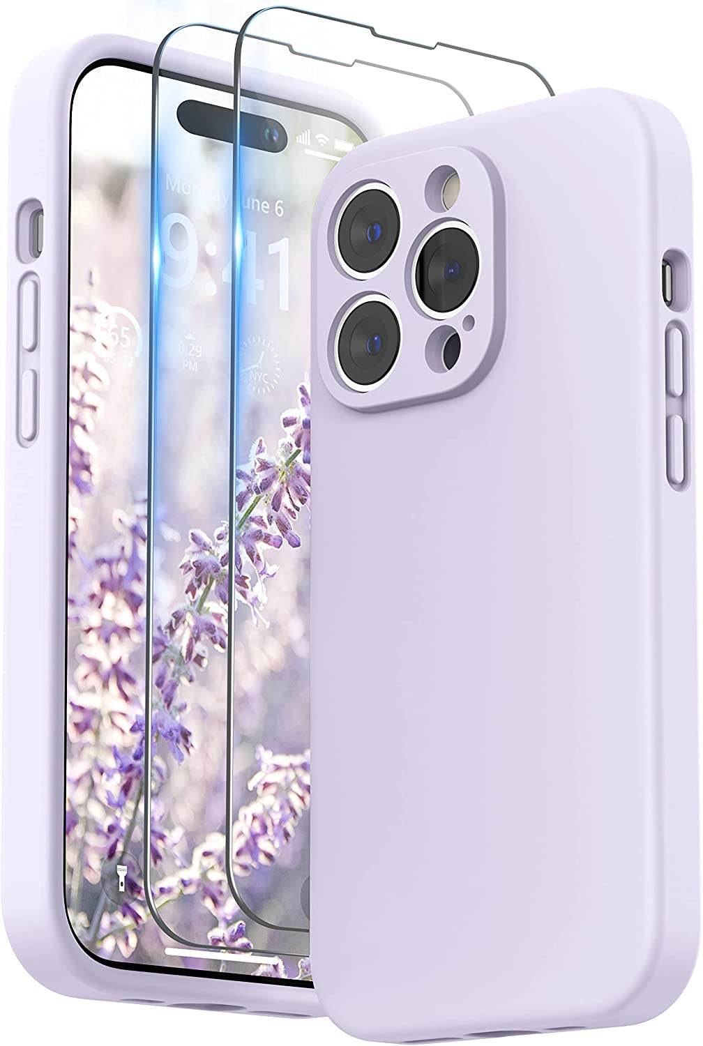 SURPHY Designed for Iphone 14 Pro Max Case with Screen Protector, (With Camera Protection + Soft Microfiber Lining) Liquid Silicone Phone Case, Blue Jay  SURPHY Lilac  