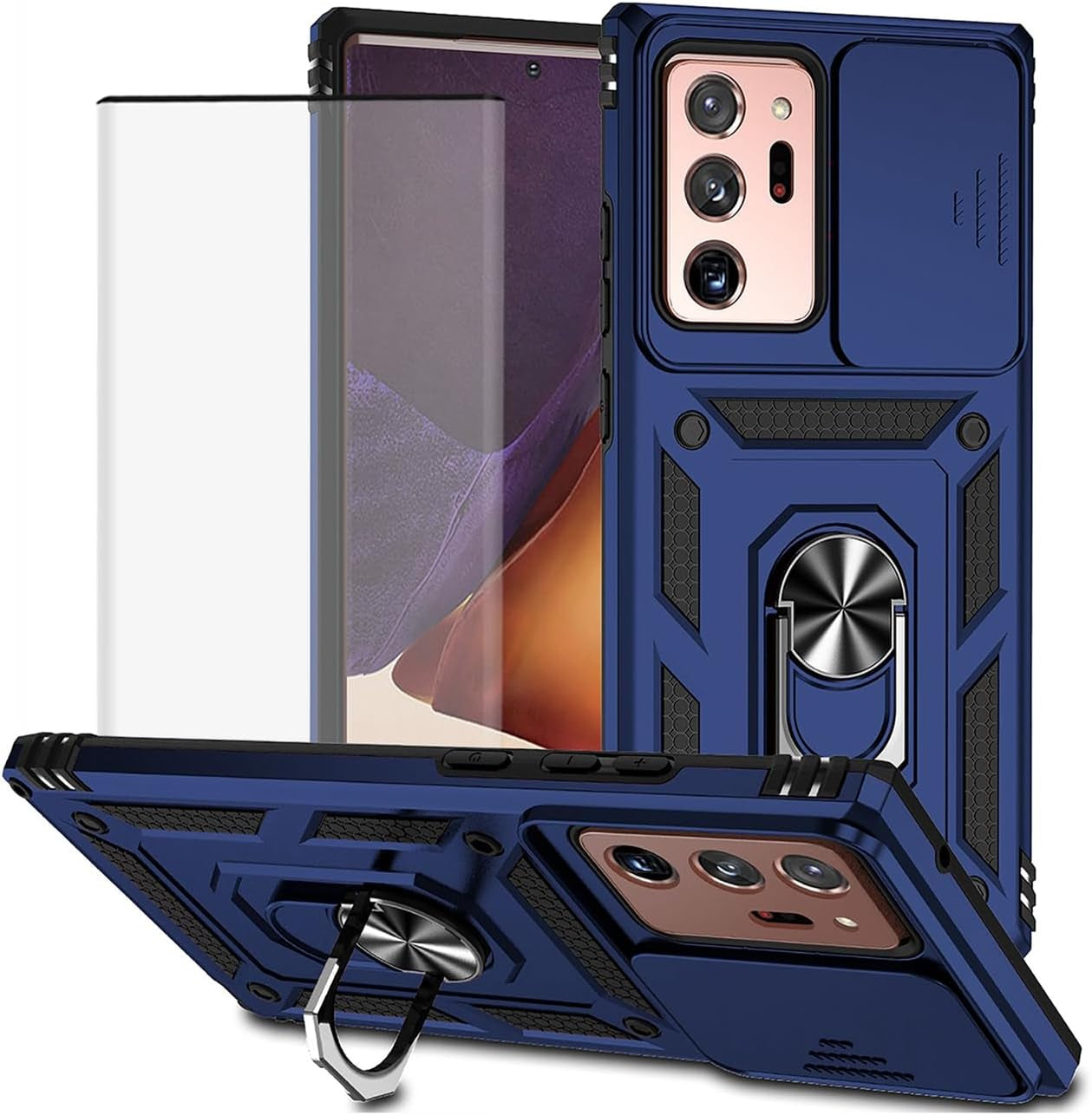 Yodueiv for Galaxy Note 20 Ultra Case, Samsung Note 20 Ultra SM-N986U Case with Tempered Glass Screen Protector and Slide Camera Cover, Car Mount Holder Cover for Samsung Galaxy Note 20 Ultra 5G Green  Yodueiv Blue  